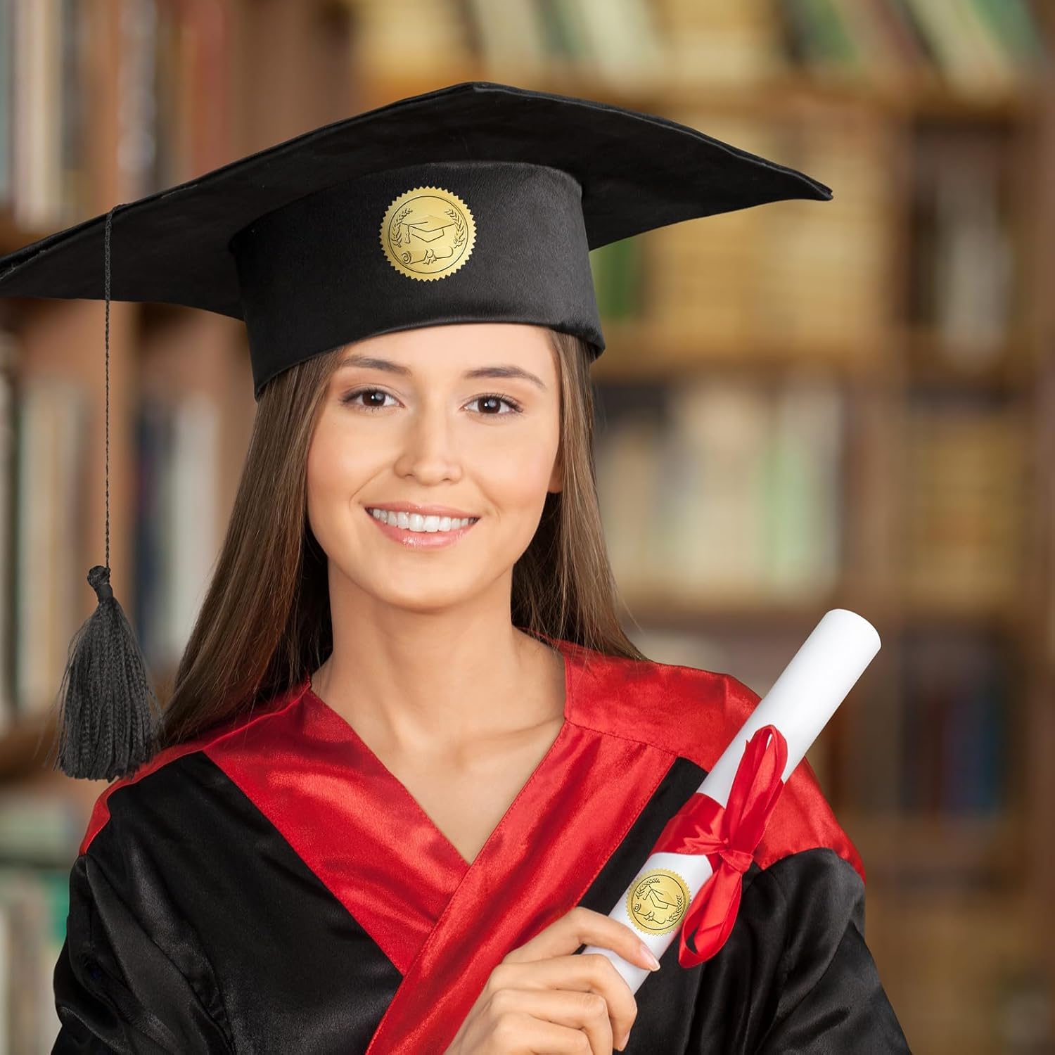 300Pcs Graduation Stickers 2026 - Gold Foil Embossed Graduation Cap Hat Stickers 1.5In Class of 2026 Stickers Self-Adhesive Graduation Envelope Seal Sticker for Certificate Envelope Card Party - Image 5