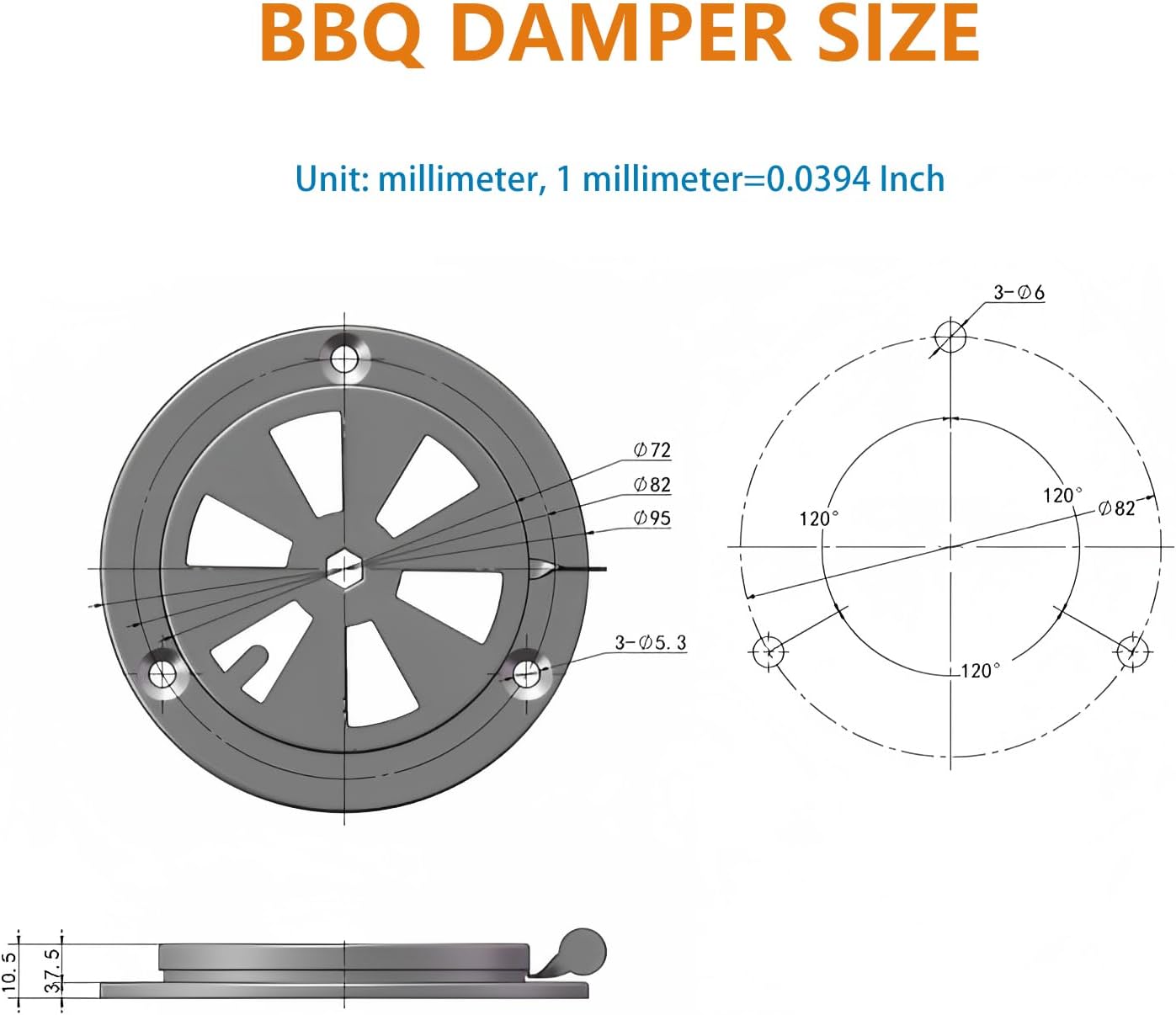 Stainless Steel BBQ Smoker Air Vent - Adjustable Grill Damper for Controlling Airflow - Replacement Parts for Grill and Smoker Vents - 1 Pack - Image 2