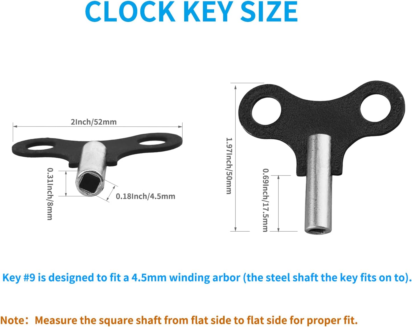2 Pack Clock Winding Key #9 4.5mm, Antique Clock Winding Key Set for Wall Clocks, Alarm Clocks and Wind Chain Repair (4.5mm & 0.177 Inch Hole) - Image 3
