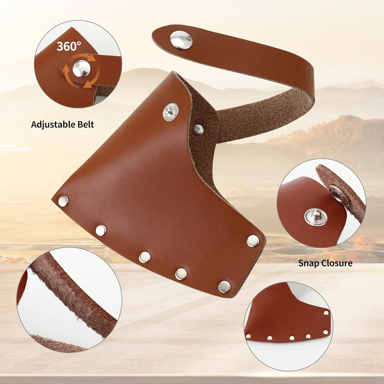 Leather Axe Sheath, Adjustable Hatchet Head Sheath, Durable Hatchet Blade Protector Case Cover Great Camping Accessories for Lumberjack Outdoors Work Essentials, Brown - Image 4