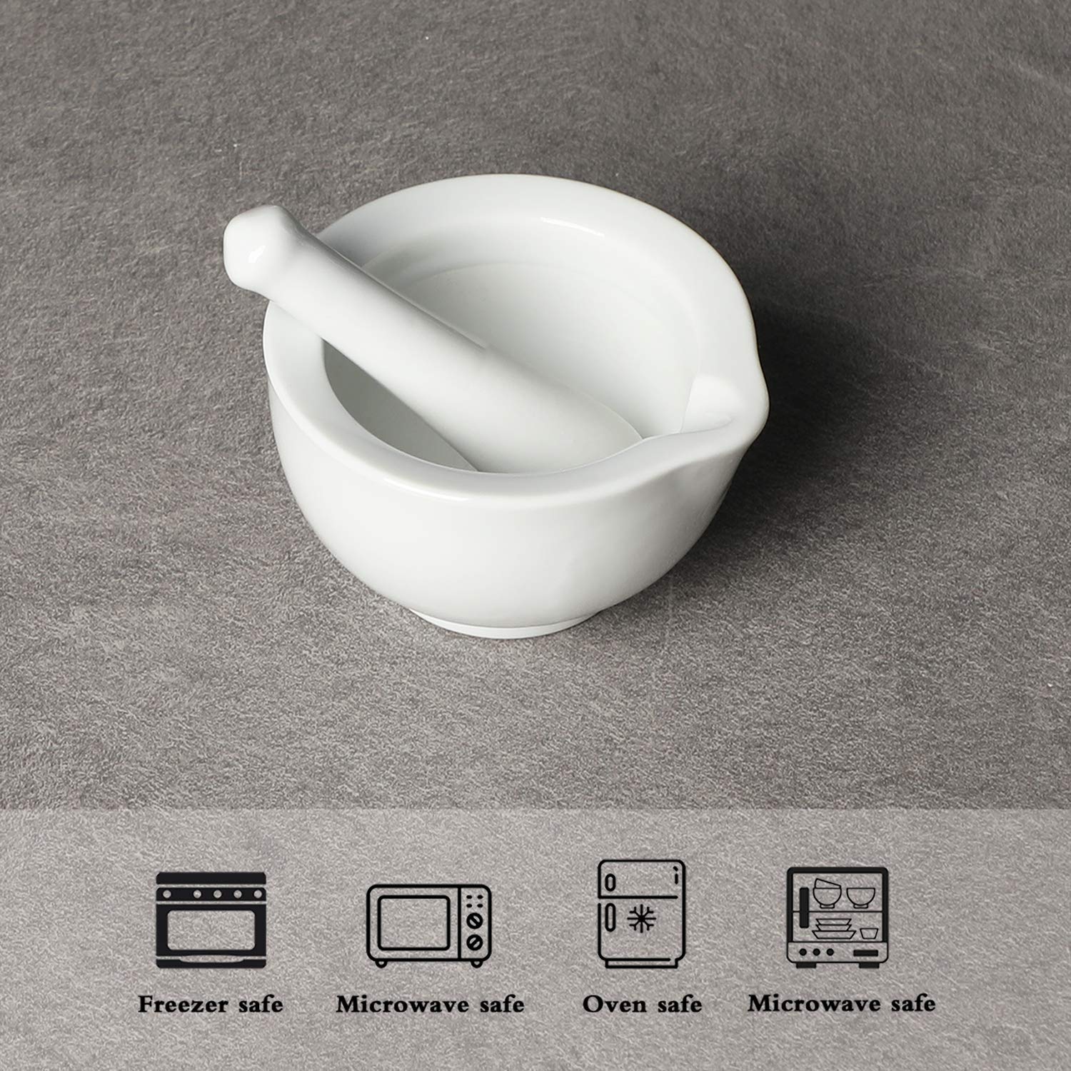 Porcelain Small Mortar and Pestle, Ceramic Herb Grinder Pill Crusher Set, 3.3 inch White - Image 2