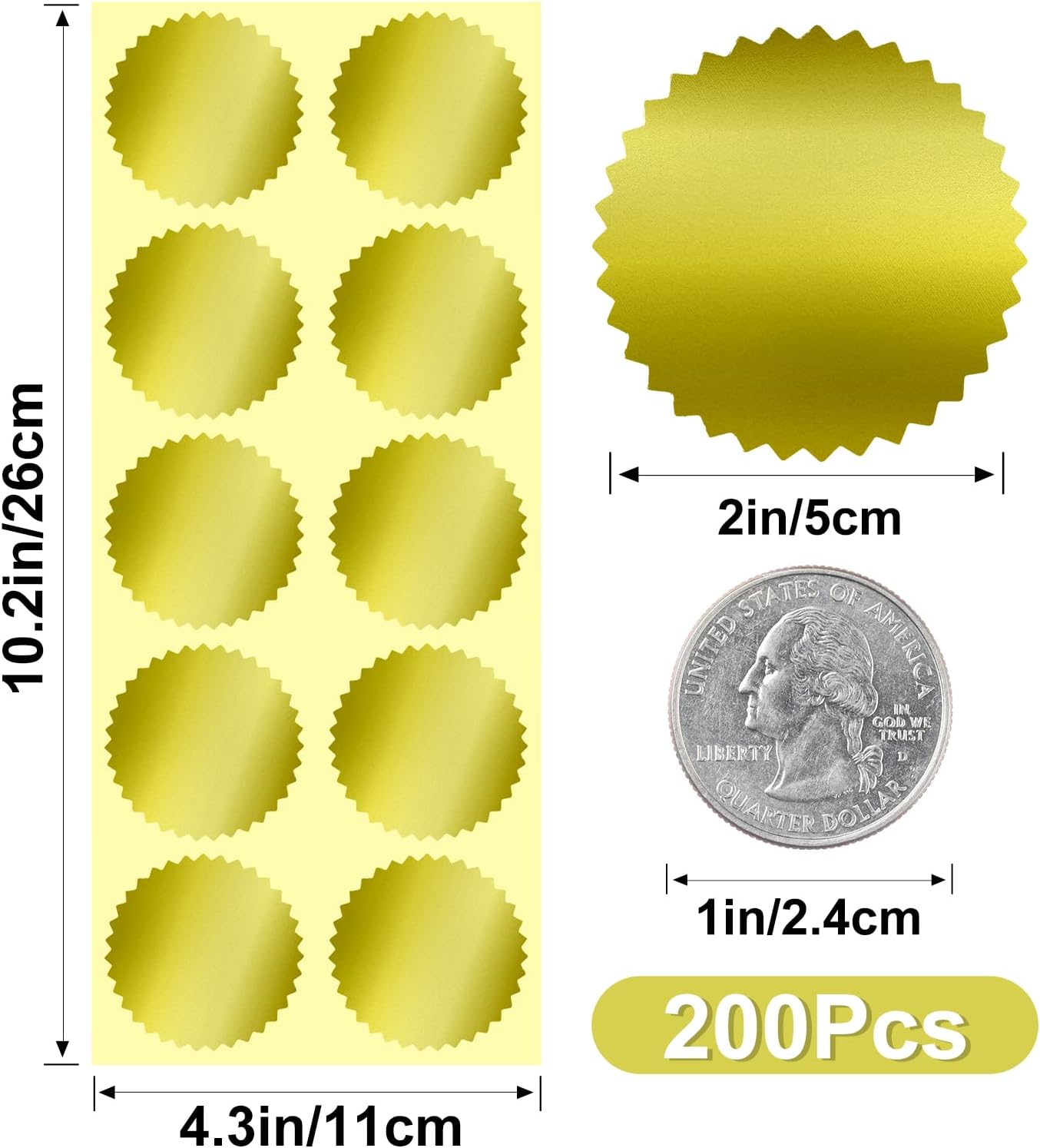 Embossing Stickers,200Pcs 2'' Gold Foil Seals Stickers for Certificates,Self-Adhesive Envelope Seal Label Sticker with Serrated Edge,Blank Embosser Stamp Sticker for Book Invitation Notary Seal - Image 2