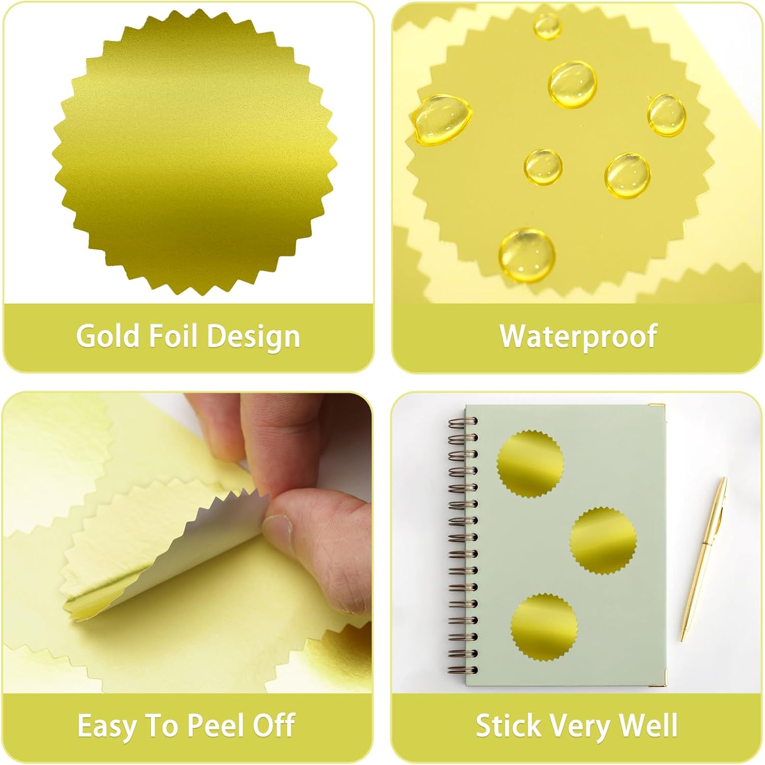 Embossing Stickers,200Pcs 2'' Gold Foil Seals Stickers for Certificates,Self-Adhesive Envelope Seal Label Sticker with Serrated Edge,Blank Embosser Stamp Sticker for Book Invitation Notary Seal - Image 3