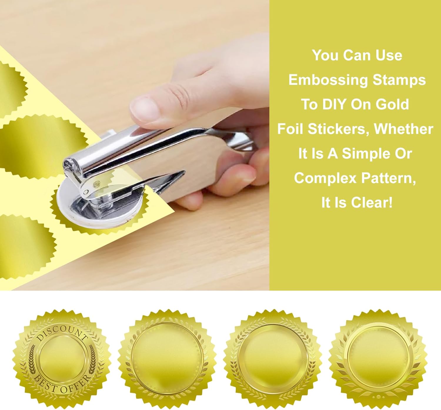 Embossing Stickers,200Pcs 2'' Gold Foil Seals Stickers for Certificates,Self-Adhesive Envelope Seal Label Sticker with Serrated Edge,Blank Embosser Stamp Sticker for Book Invitation Notary Seal - Image 4