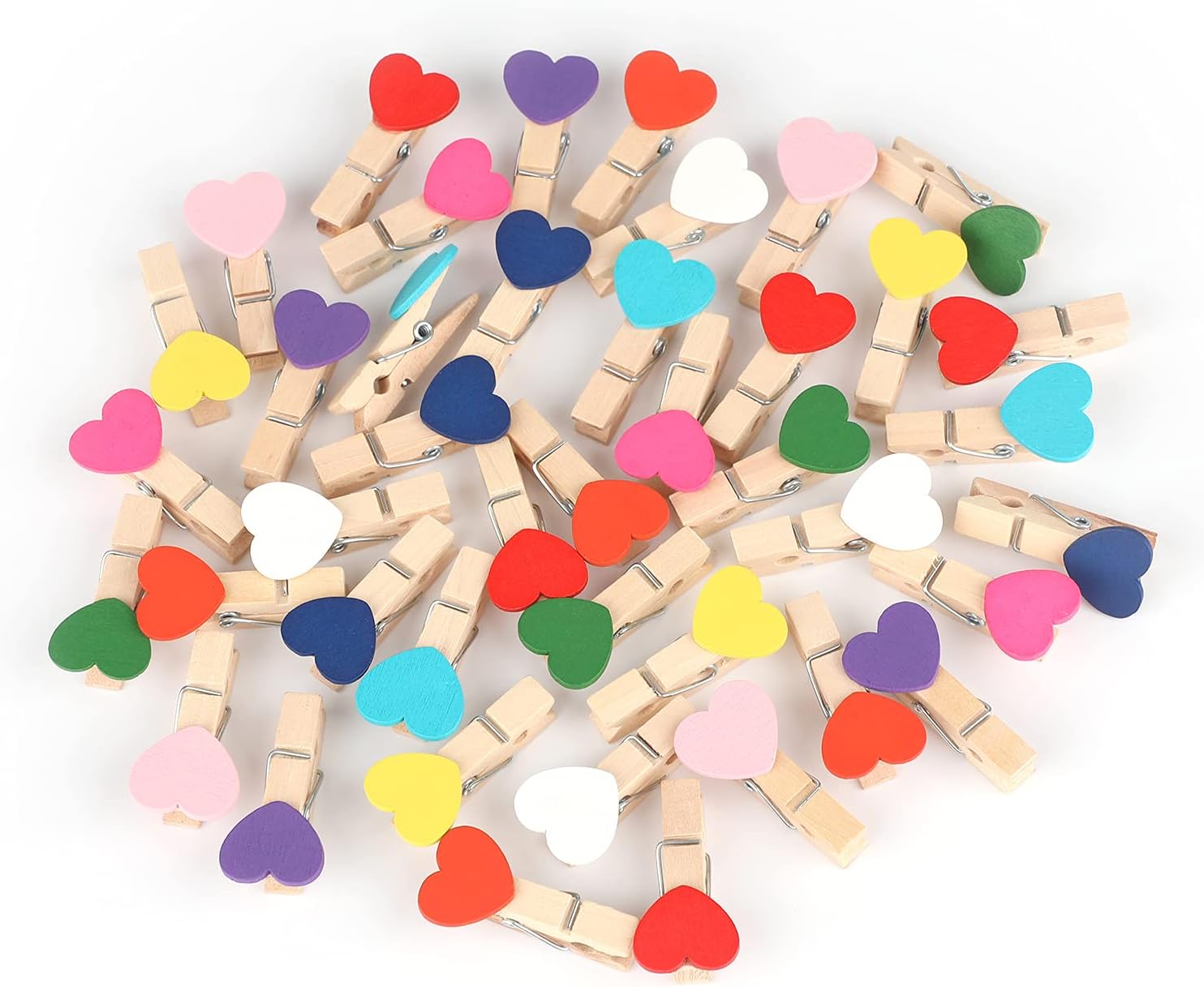 100Pcs Clothespins with String, 1.4Inch Wooden Clothes Pins with Heart, 10 Colors Heart Clips, Mini Photo Clips with 98Ft Jute Twine, Craft Clip for Baby Shower, Wedding, Birthday - Image 4