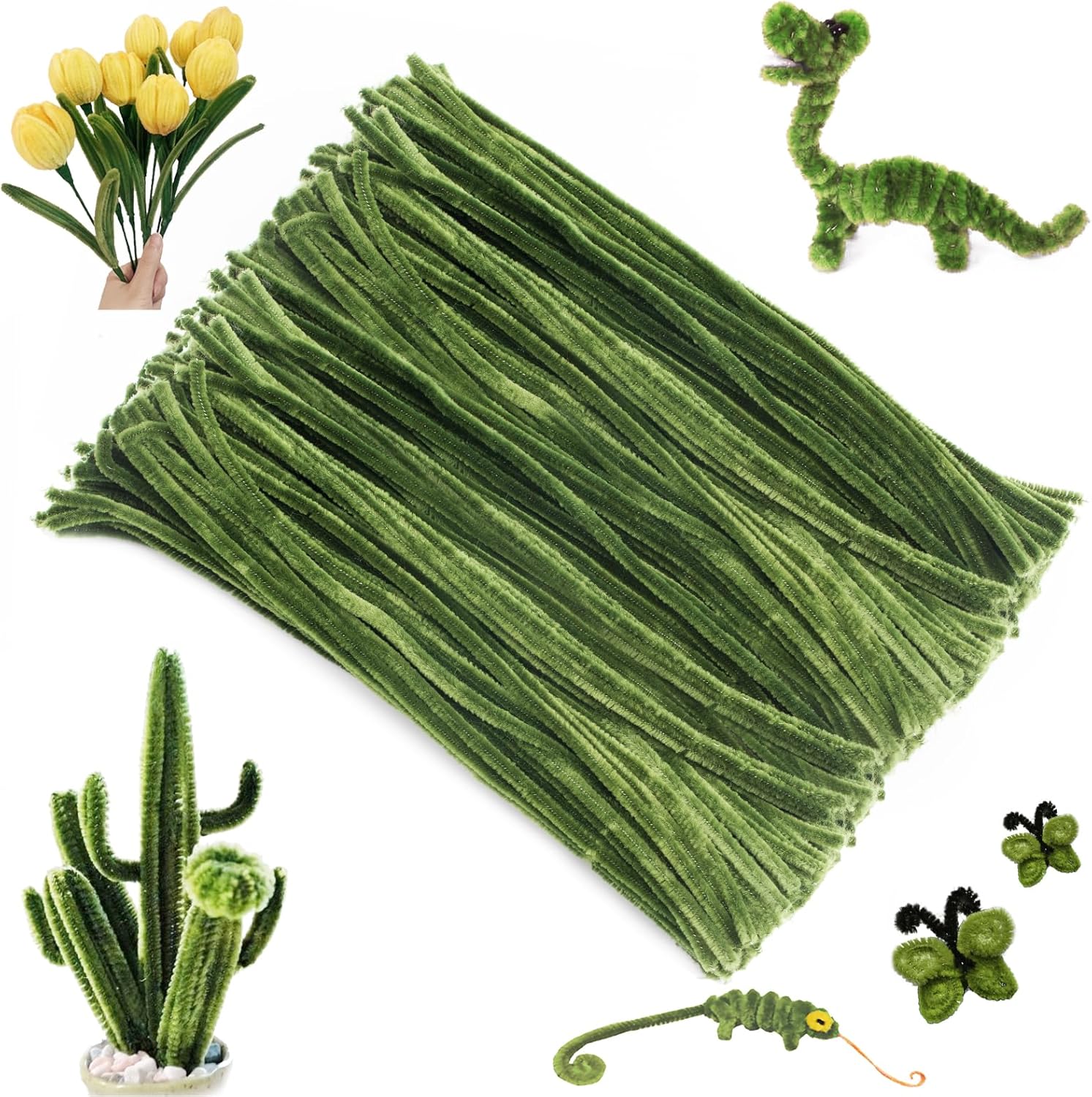 200Pcs Christmas Green Pipe Cleaners - Crafting Pipe Cleaners Chenille Stems, 12 Inch Home Arts Chenille Stems for DIY Crafts, New Year Winter Decor, Holiday Decor - Image 1