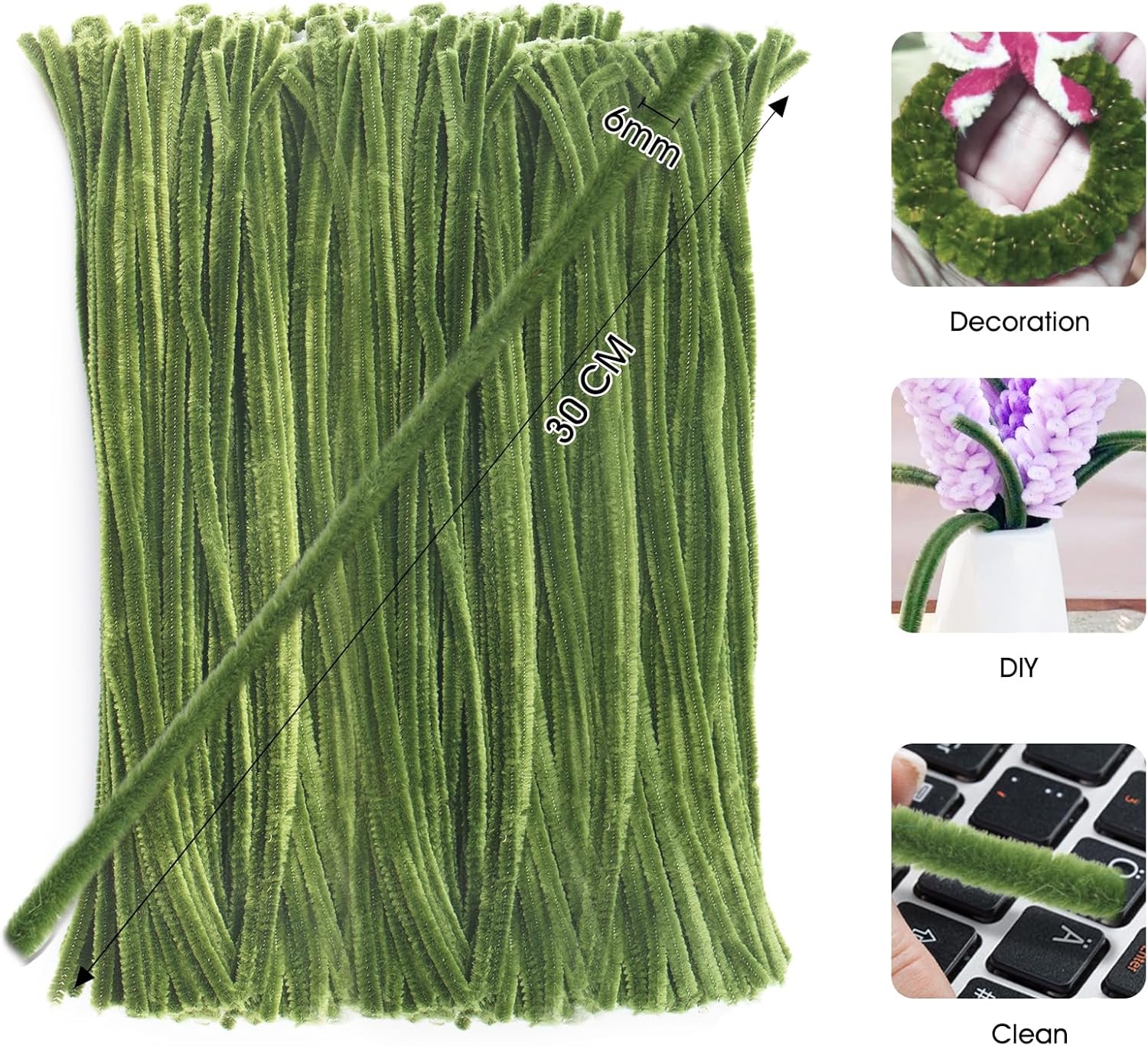 200Pcs Christmas Green Pipe Cleaners - Crafting Pipe Cleaners Chenille Stems, 12 Inch Home Arts Chenille Stems for DIY Crafts, New Year Winter Decor, Holiday Decor - Image 2