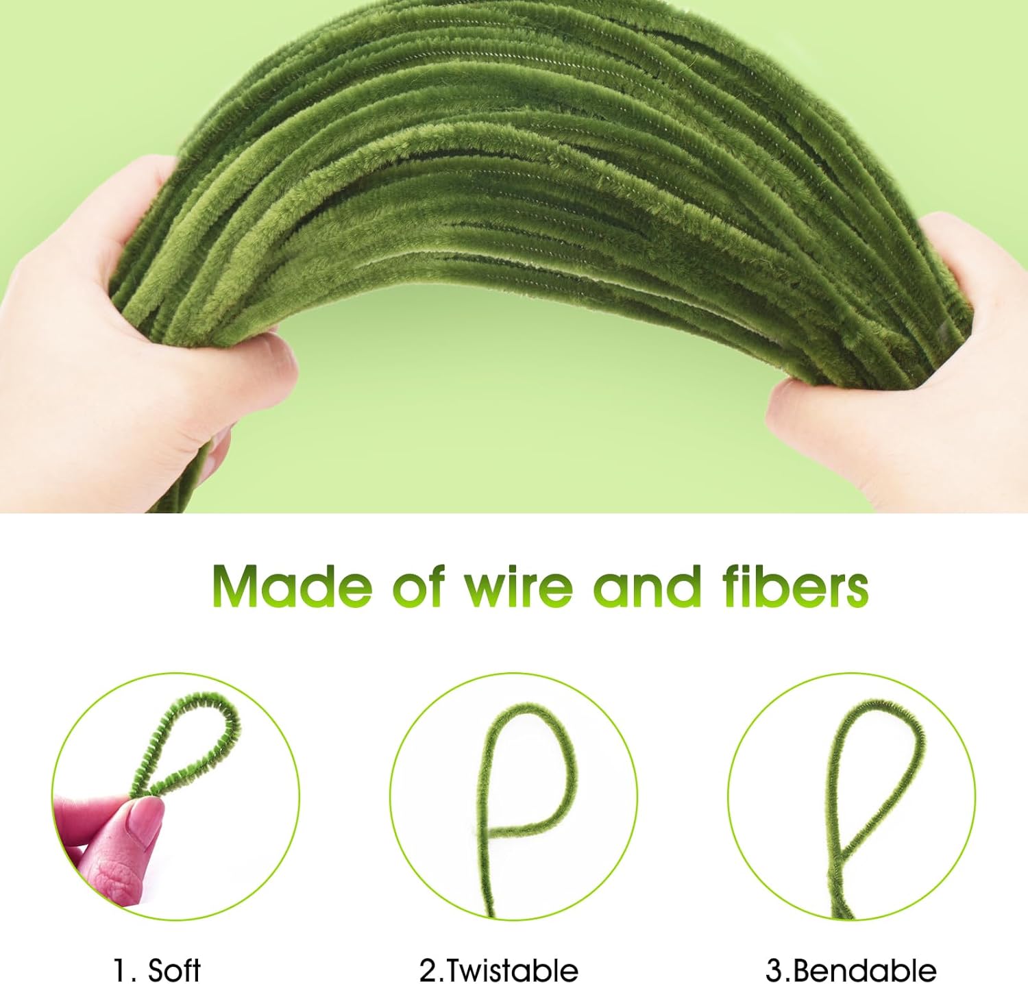 200Pcs Christmas Green Pipe Cleaners - Crafting Pipe Cleaners Chenille Stems, 12 Inch Home Arts Chenille Stems for DIY Crafts, New Year Winter Decor, Holiday Decor - Image 3