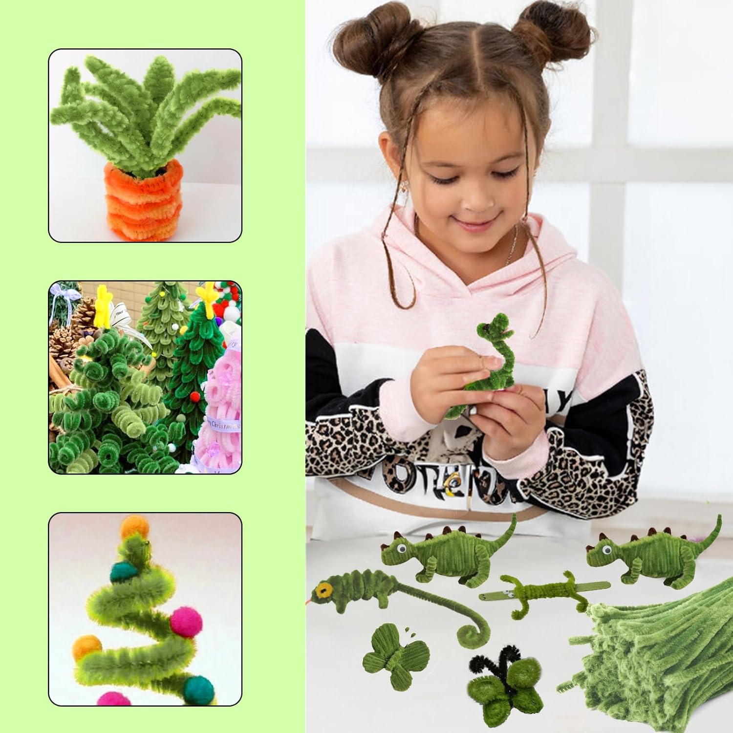 200Pcs Christmas Green Pipe Cleaners - Crafting Pipe Cleaners Chenille Stems, 12 Inch Home Arts Chenille Stems for DIY Crafts, New Year Winter Decor, Holiday Decor - Image 6