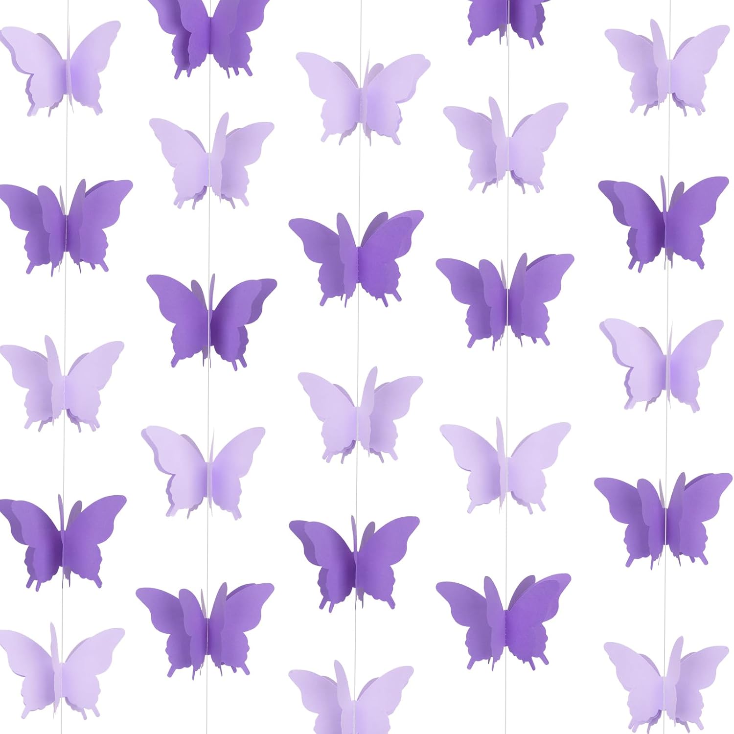 Butterfly Hanging Garlands - 3D Purple Paper Butterflies, 4 Packs - Birthday Decorations for Baby Showers, Home Decor, Weddings & Parties (39ft) - Image 1