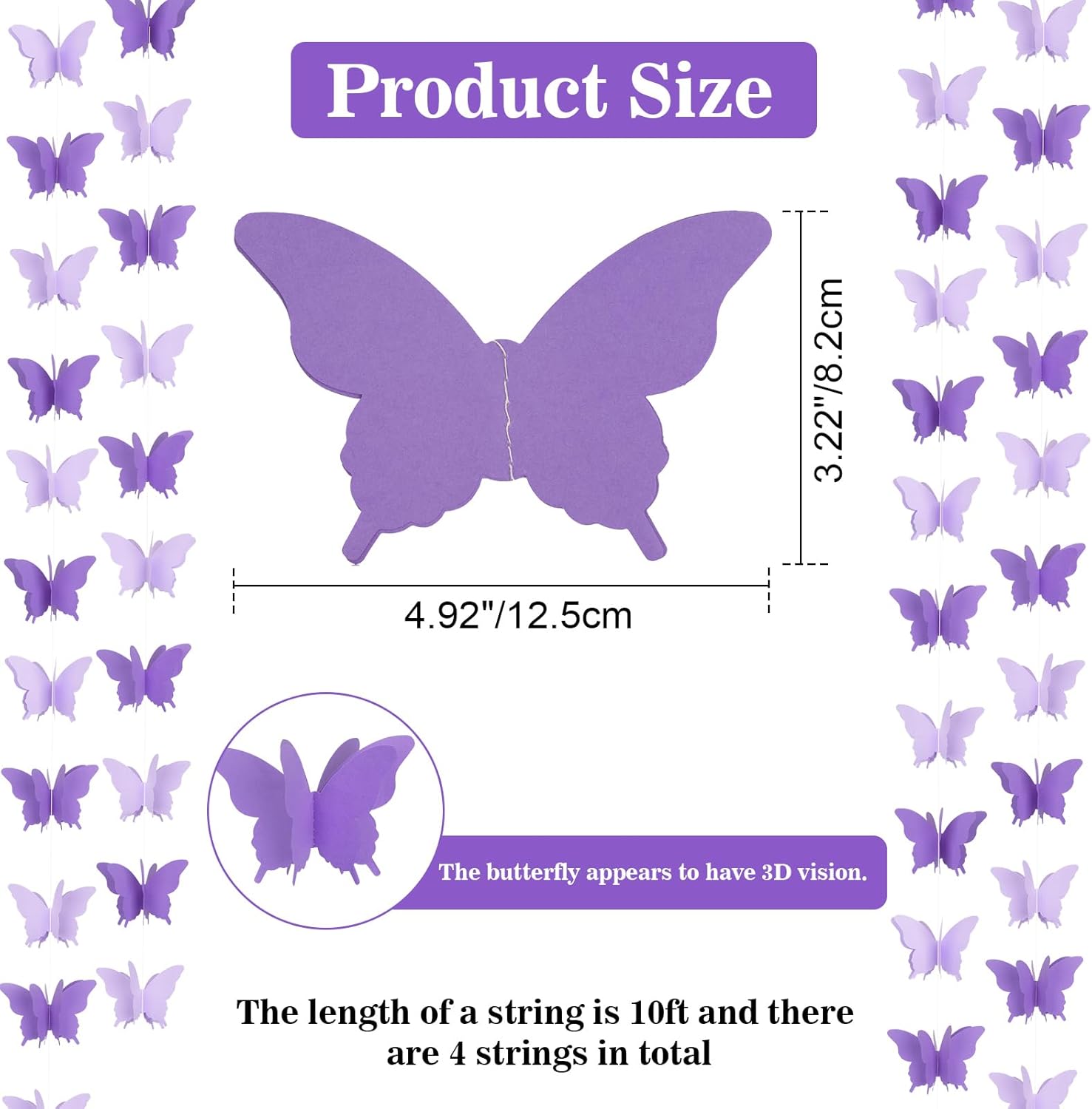 Butterfly Hanging Garlands - 3D Purple Paper Butterflies, 4 Packs - Birthday Decorations for Baby Showers, Home Decor, Weddings & Parties (39ft) - Image 2