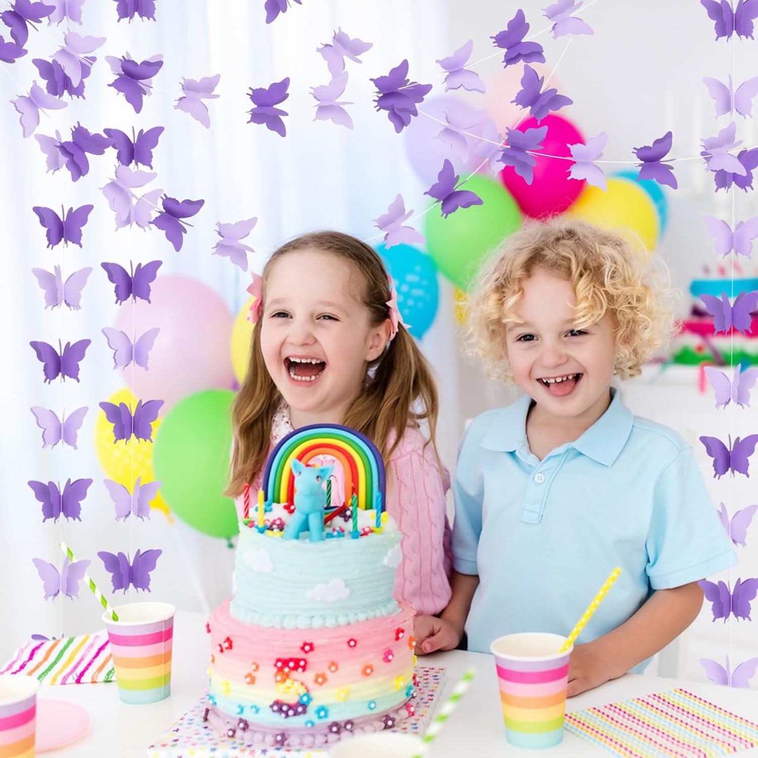 Butterfly Hanging Garlands - 3D Purple Paper Butterflies, 4 Packs - Birthday Decorations for Baby Showers, Home Decor, Weddings & Parties (39ft) - Image 5
