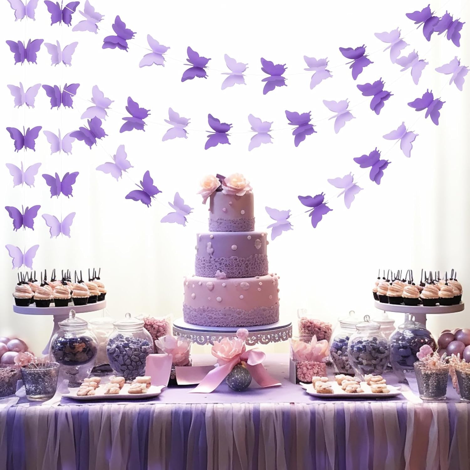 Butterfly Hanging Garlands - 3D Purple Paper Butterflies, 4 Packs - Birthday Decorations for Baby Showers, Home Decor, Weddings & Parties (39ft) - Image 6