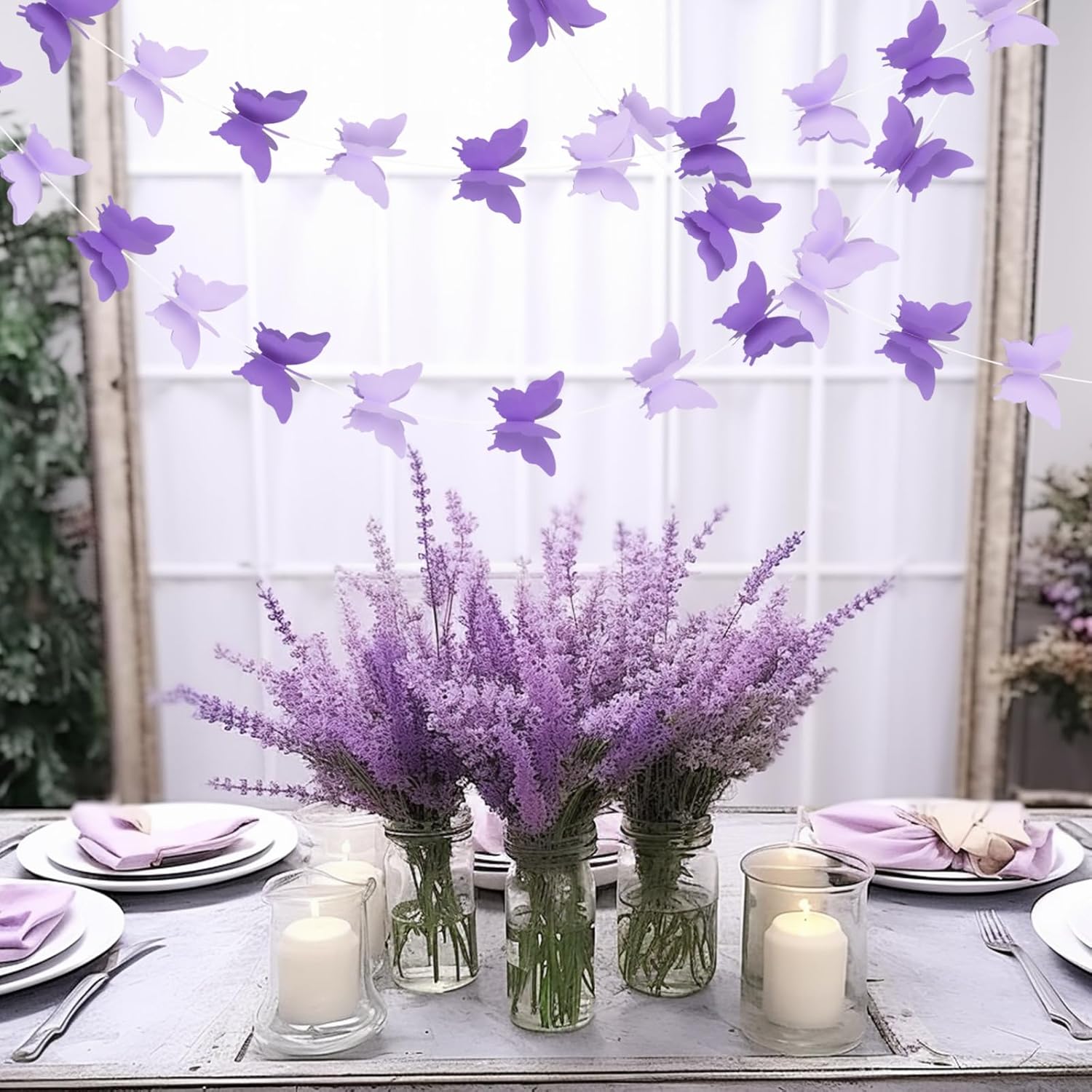 Butterfly Hanging Garlands - 3D Purple Paper Butterflies, 4 Packs - Birthday Decorations for Baby Showers, Home Decor, Weddings & Parties (39ft) - Image 7