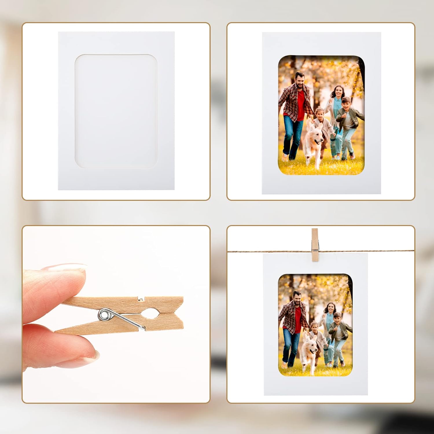 20Pcs Paper Photo Frames, 4x6Inch White Picture Display Holders, Cardborad Picture Frames with String and Clips, DIY Graduation Photo Hanging Banner for Home, Classroom, Offices - Image 5