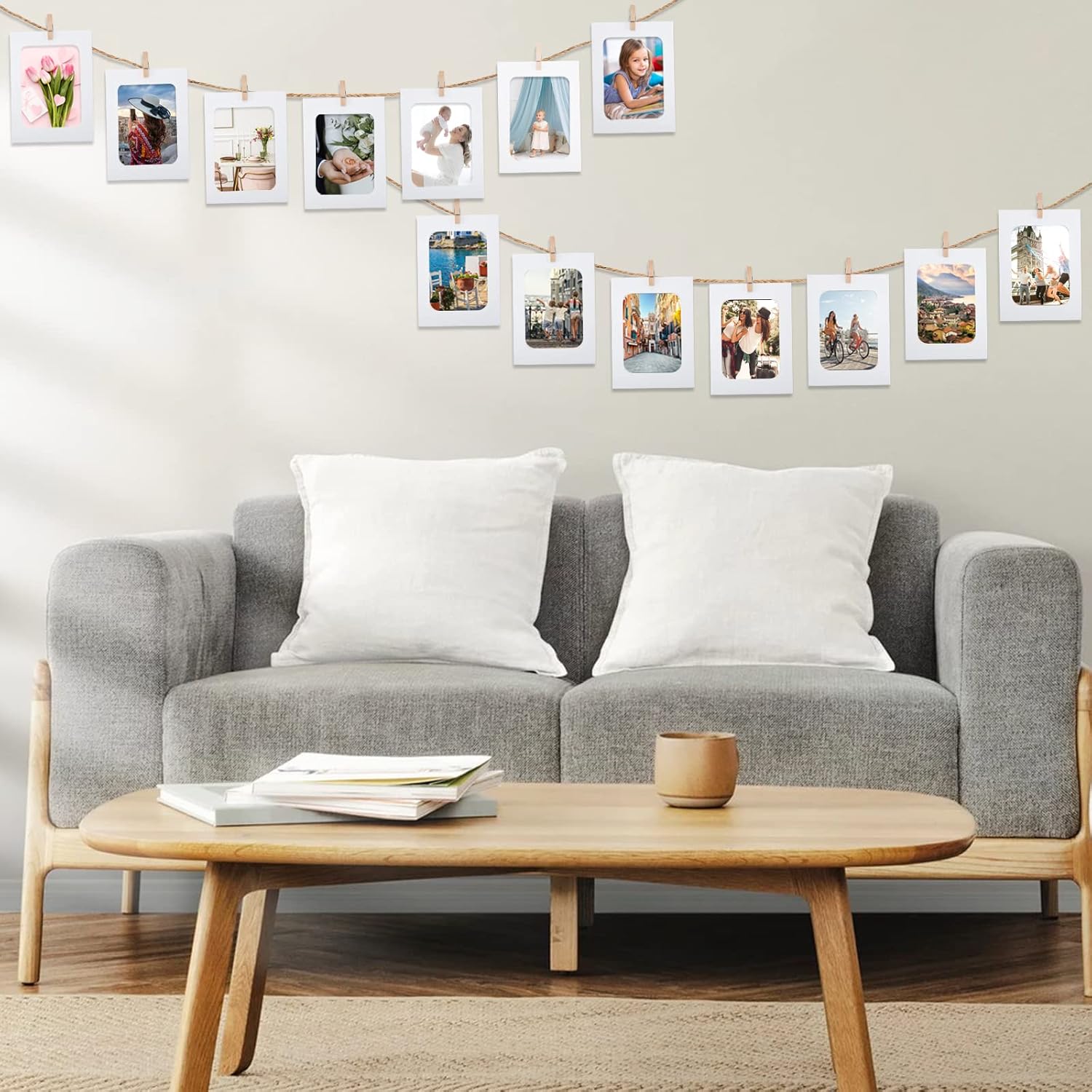 20Pcs Paper Photo Frames, 4x6Inch White Picture Display Holders, Cardborad Picture Frames with String and Clips, DIY Graduation Photo Hanging Banner for Home, Classroom, Offices - Image 6