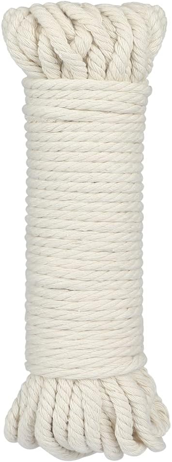 1/4Inch Cotton Rope - 6mm x 65Ft White Macrame Cord, 4Ply Clothesline Ropes for DIY Crafts, Outdoor, Nautical, Toys - Image 1