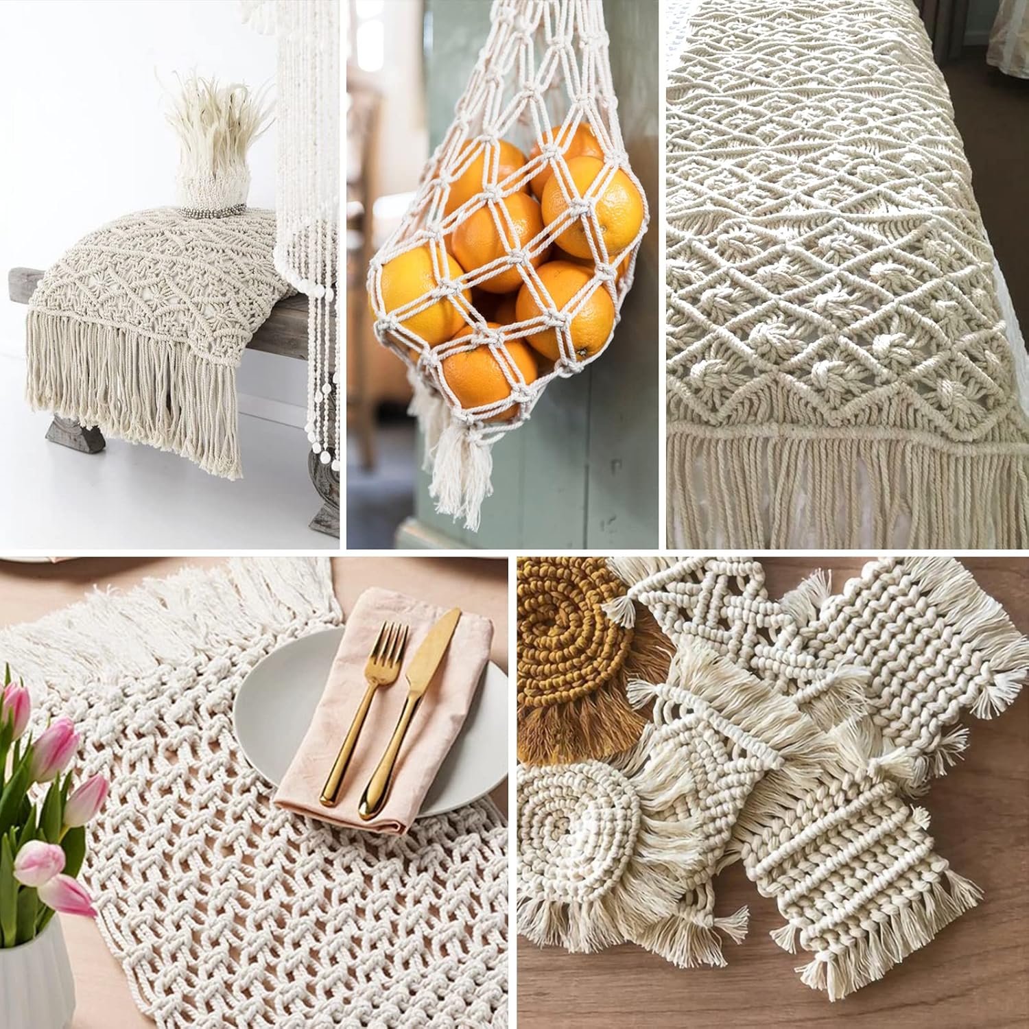 1/4Inch Cotton Rope - 6mm x 65Ft White Macrame Cord, 4Ply Clothesline Ropes for DIY Crafts, Outdoor, Nautical, Toys - Image 6