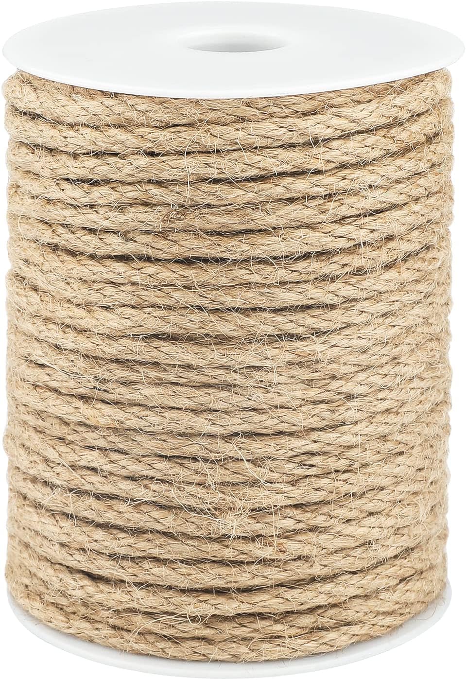 Jute Rope 1/4 Inch, 100 Feet Natural Twine, Strong Hemp, Brown Thick 6mm Heavy Duty for Crafts, Cat Scratching Post, Gardening, Bundling, Climbing Plants - Image 1