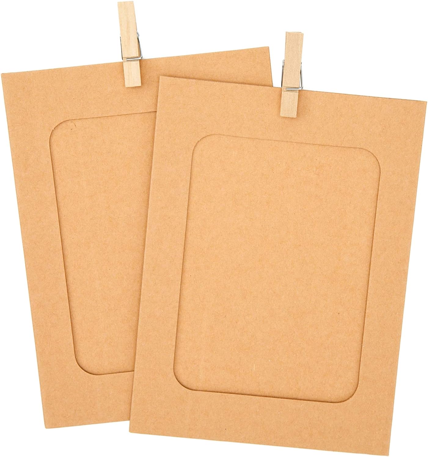 30Pcs Brown Paper Picture Frames, 4x6 inch Cardboard Photo Frames with Wooden Clips and String, DIY Picture Frames for Kids Artwork, Bedroom, Classroom Wall Decor Hanging Photo Display - Image 3