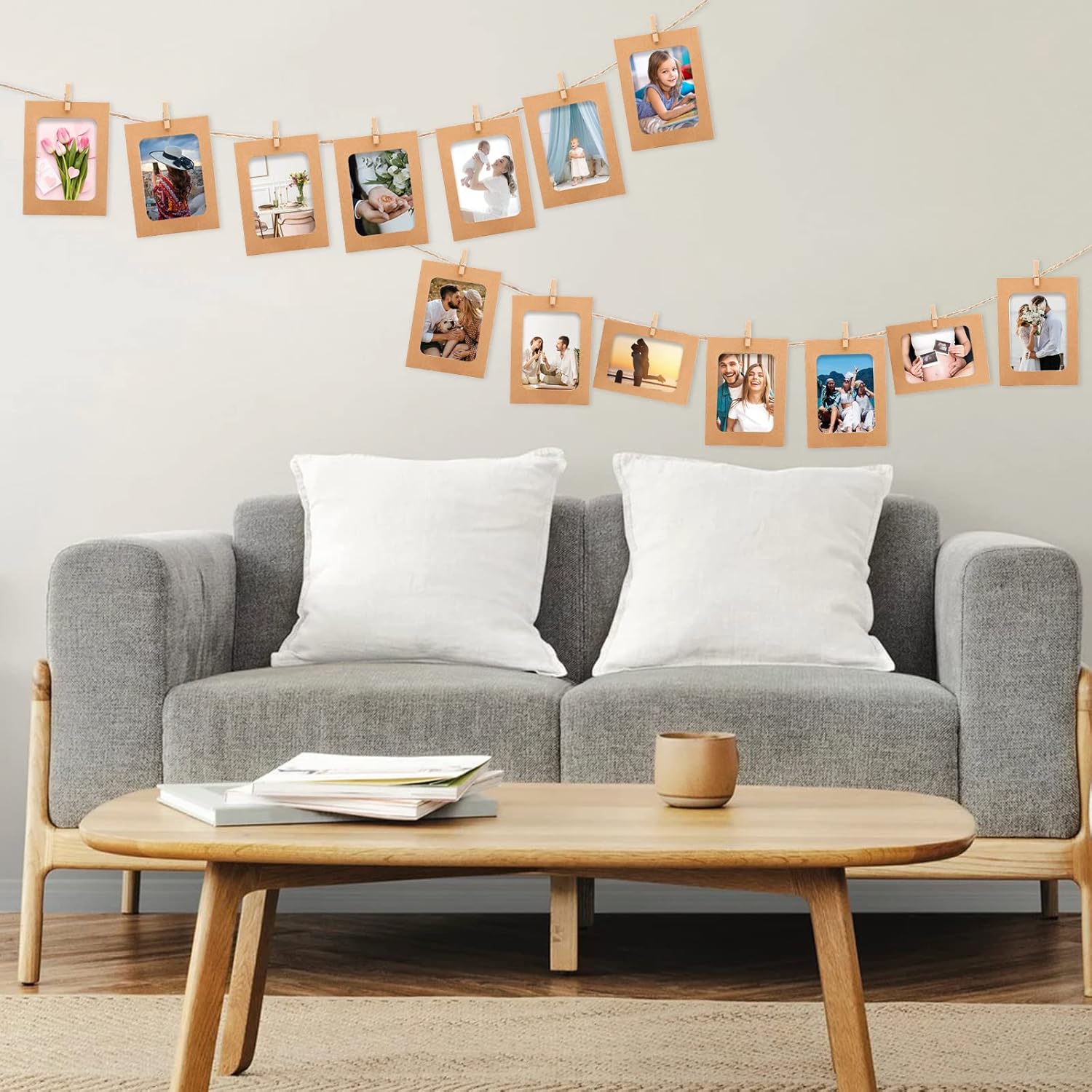 30Pcs Brown Paper Picture Frames, 4x6 inch Cardboard Photo Frames with Wooden Clips and String, DIY Picture Frames for Kids Artwork, Bedroom, Classroom Wall Decor Hanging Photo Display - Image 5
