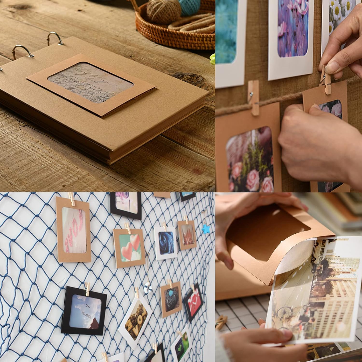 30Pcs Brown Paper Picture Frames, 4x6 inch Cardboard Photo Frames with Wooden Clips and String, DIY Picture Frames for Kids Artwork, Bedroom, Classroom Wall Decor Hanging Photo Display - Image 6