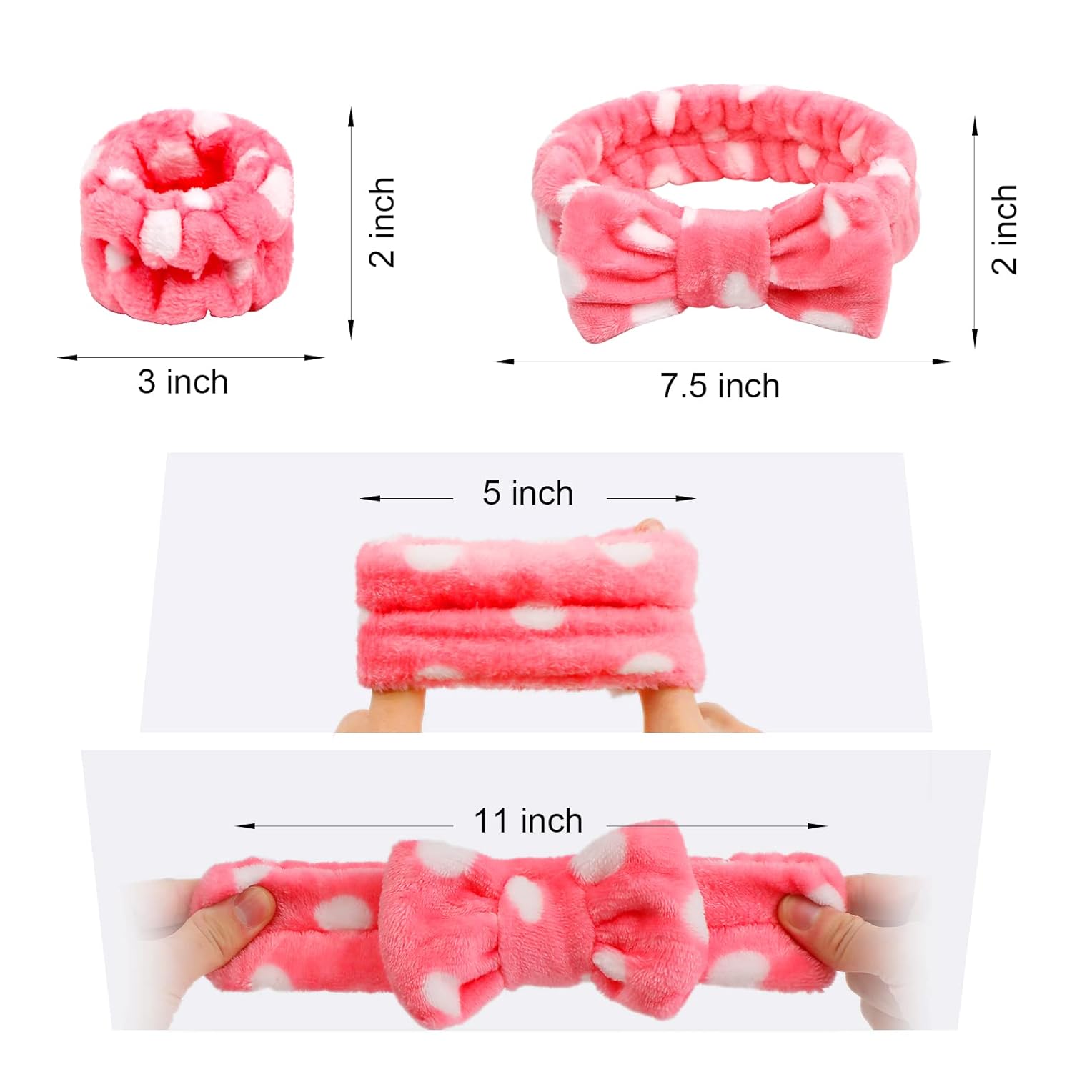 6 Pcs Face Wash Headband Wristband Set,Spa Headband Makeup Skincare Headbands Wrist Bands Scrunchies Bracelets for Washing Face (Pink white,Love) - Image 2