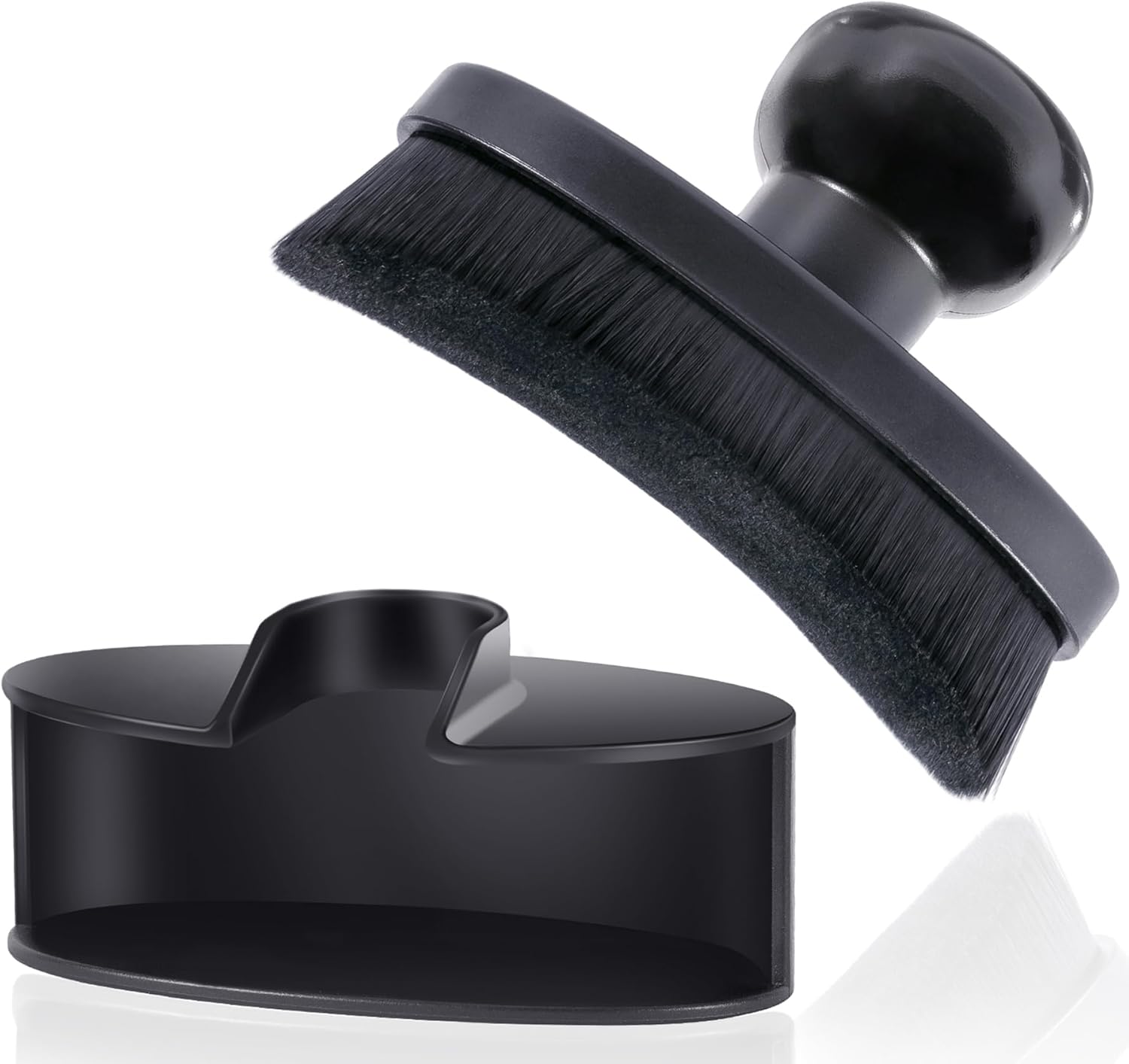 Tire Shine Brush - Curved Brush Head & Large 3.8'' Tire Dressing Applicator with Storage Stand for Automotive Detailing, Car Enthusiasts, DIY Users (Vegan, Washable, Black) - Image 1