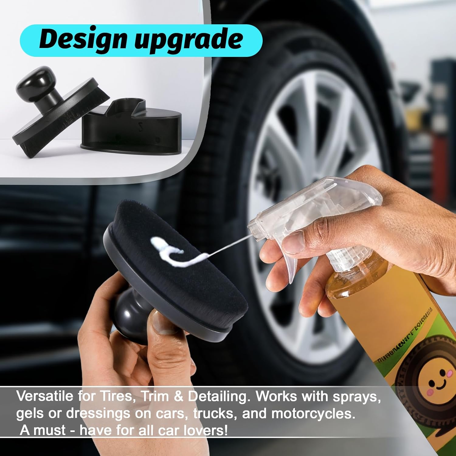 Tire Shine Brush - Curved Brush Head & Large 3.8'' Tire Dressing Applicator with Storage Stand for Automotive Detailing, Car Enthusiasts, DIY Users (Vegan, Washable, Black) - Image 6