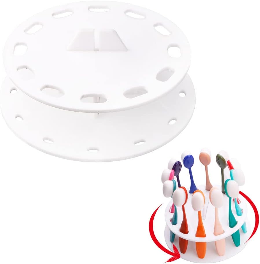 12 Hole Round Shape Drying Rack Storage Display Bracket Shelf Holder ,Spinning Storage Caddy for Oval Ink Blending Brushes Blender（White） - Image 1