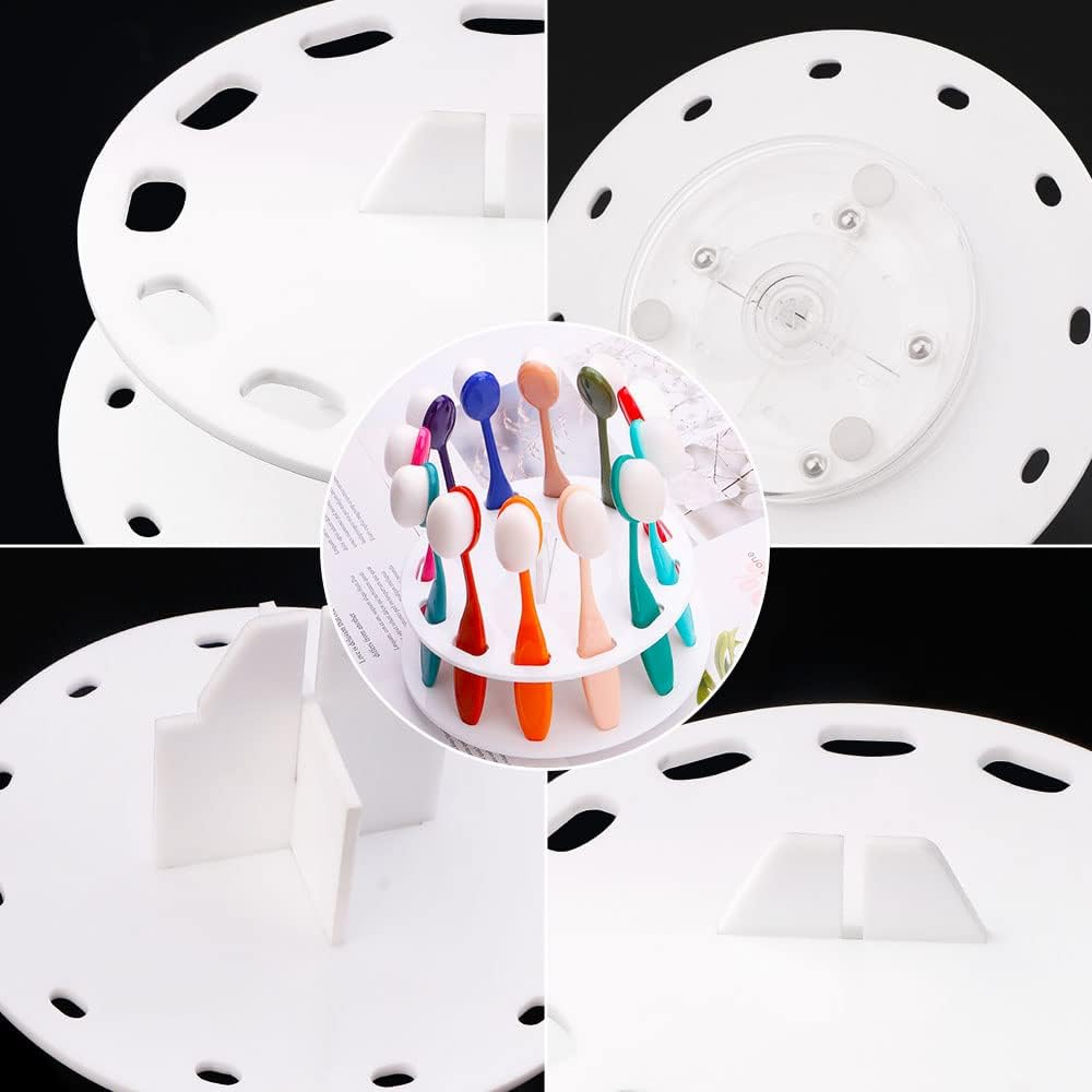 12 Hole Round Shape Drying Rack Storage Display Bracket Shelf Holder ,Spinning Storage Caddy for Oval Ink Blending Brushes Blender（White） - Image 5