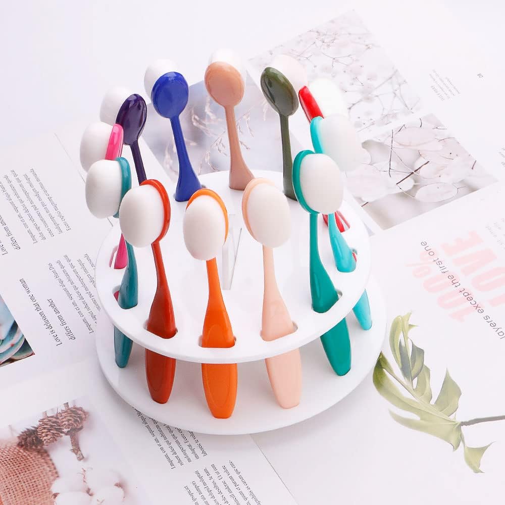 12 Hole Round Shape Drying Rack Storage Display Bracket Shelf Holder ,Spinning Storage Caddy for Oval Ink Blending Brushes Blender（White） - Image 7