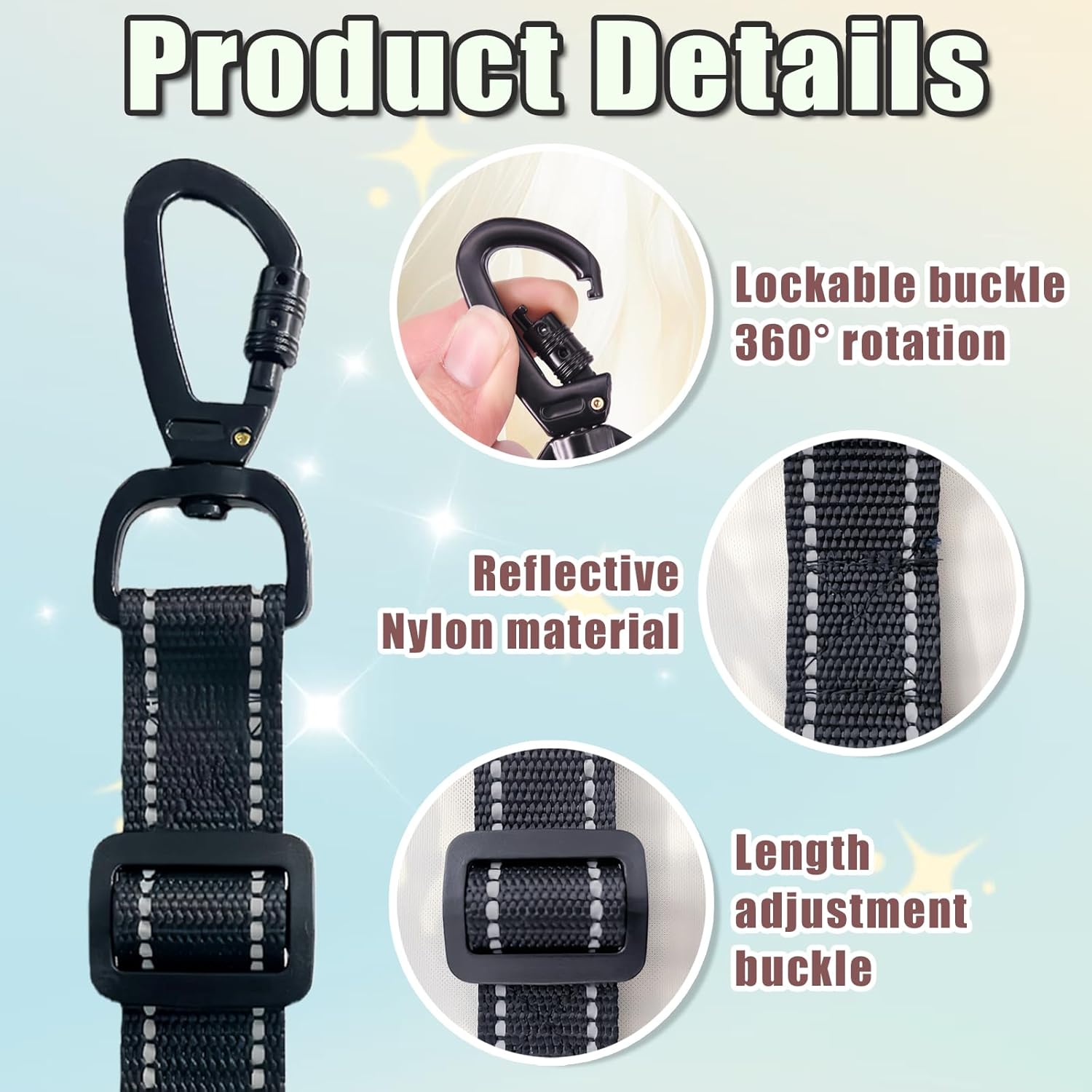 2 Pack Dog Safety Collar Clips Adjustable Collar Backup Clip Connector Reflective Double Ended Clasp Leash Pet Harness Connector for Running and Hiking Training Helps Reduce Neck Strain - Image 3