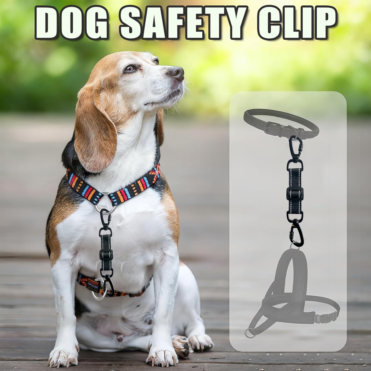 2 Pack Dog Safety Collar Clips Adjustable Collar Backup Clip Connector Reflective Double Ended Clasp Leash Pet Harness Connector for Running and Hiking Training Helps Reduce Neck Strain - Image 5