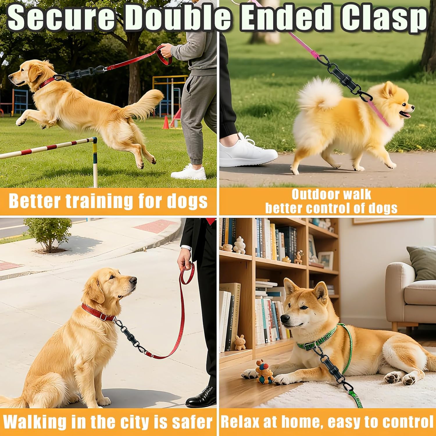 2 Pack Dog Safety Collar Clips Adjustable Collar Backup Clip Connector Reflective Double Ended Clasp Leash Pet Harness Connector for Running and Hiking Training Helps Reduce Neck Strain - Image 7