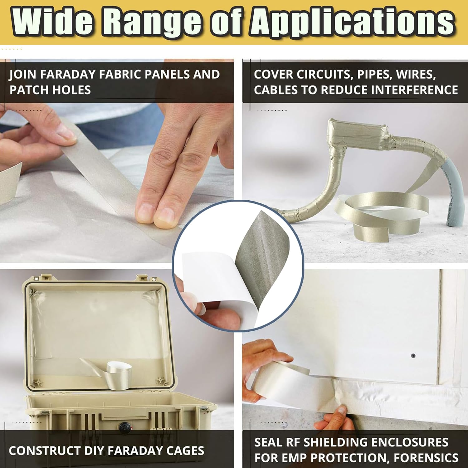 Faraday Cloth Conductive Adhesive High-Shielding Tape Waterproof Conductive Tape for Signal Screens for Electrical Connection EMI Shielding Display Repair Cable Interference Blocking (1 Inch x 65 Ft) - Image 5