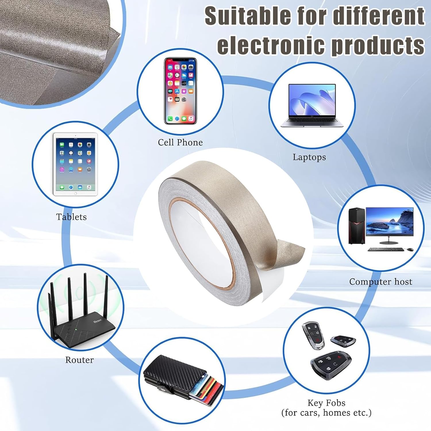 Faraday Cloth Conductive Adhesive High-Shielding Tape Waterproof Conductive Tape for Signal Screens for Electrical Connection EMI Shielding Display Repair Cable Interference Blocking (1 Inch x 65 Ft) - Image 6