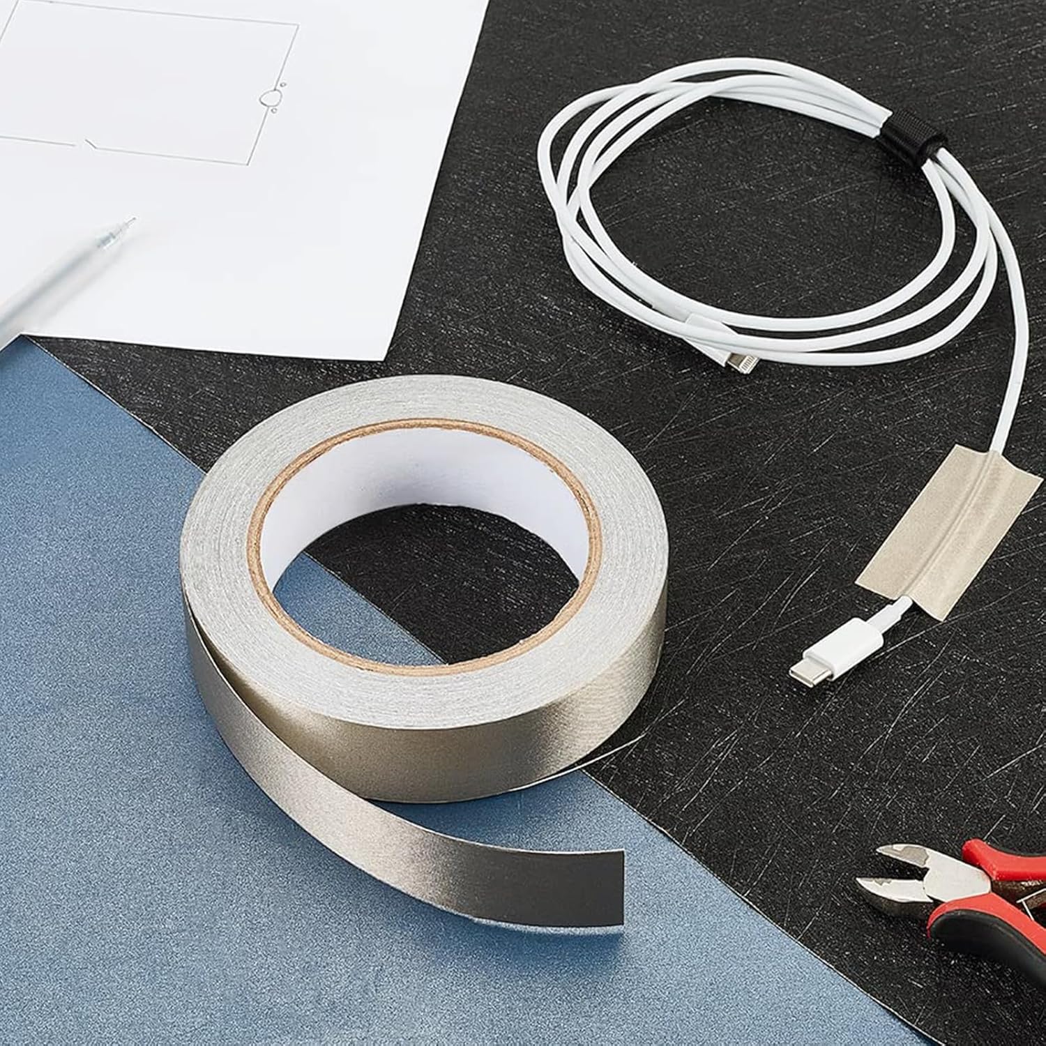 Faraday Cloth Conductive Adhesive High-Shielding Tape Waterproof Conductive Tape for Signal Screens for Electrical Connection EMI Shielding Display Repair Cable Interference Blocking (1 Inch x 65 Ft) - Image 7