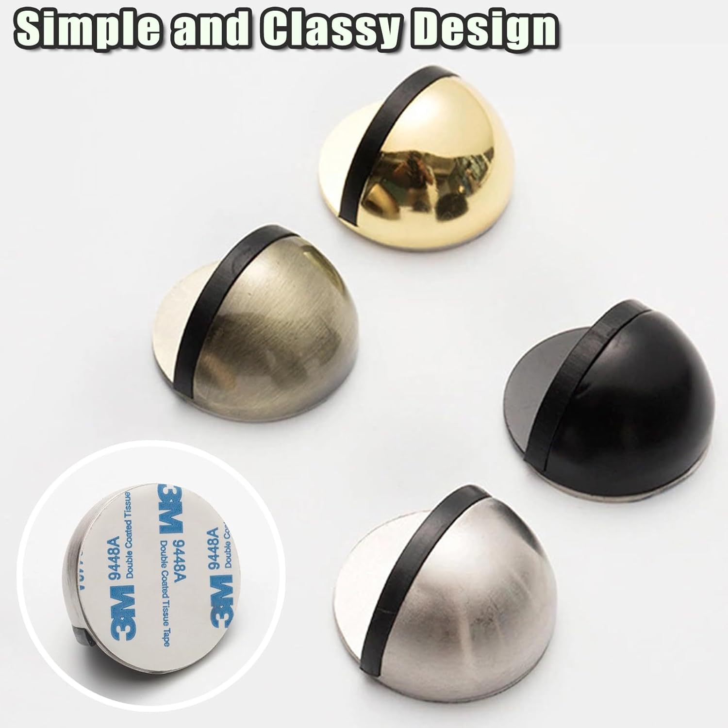 Drill-Free Floor Mounted Door Stoppers 3M Adhesive Self Adhesive Door Stoppers with Black Rubber Bumper Tips Floor Mount Half Dome Door Stopper for Office Bedroom Living Room Shower Room (Black-2Pcs) - Image 7