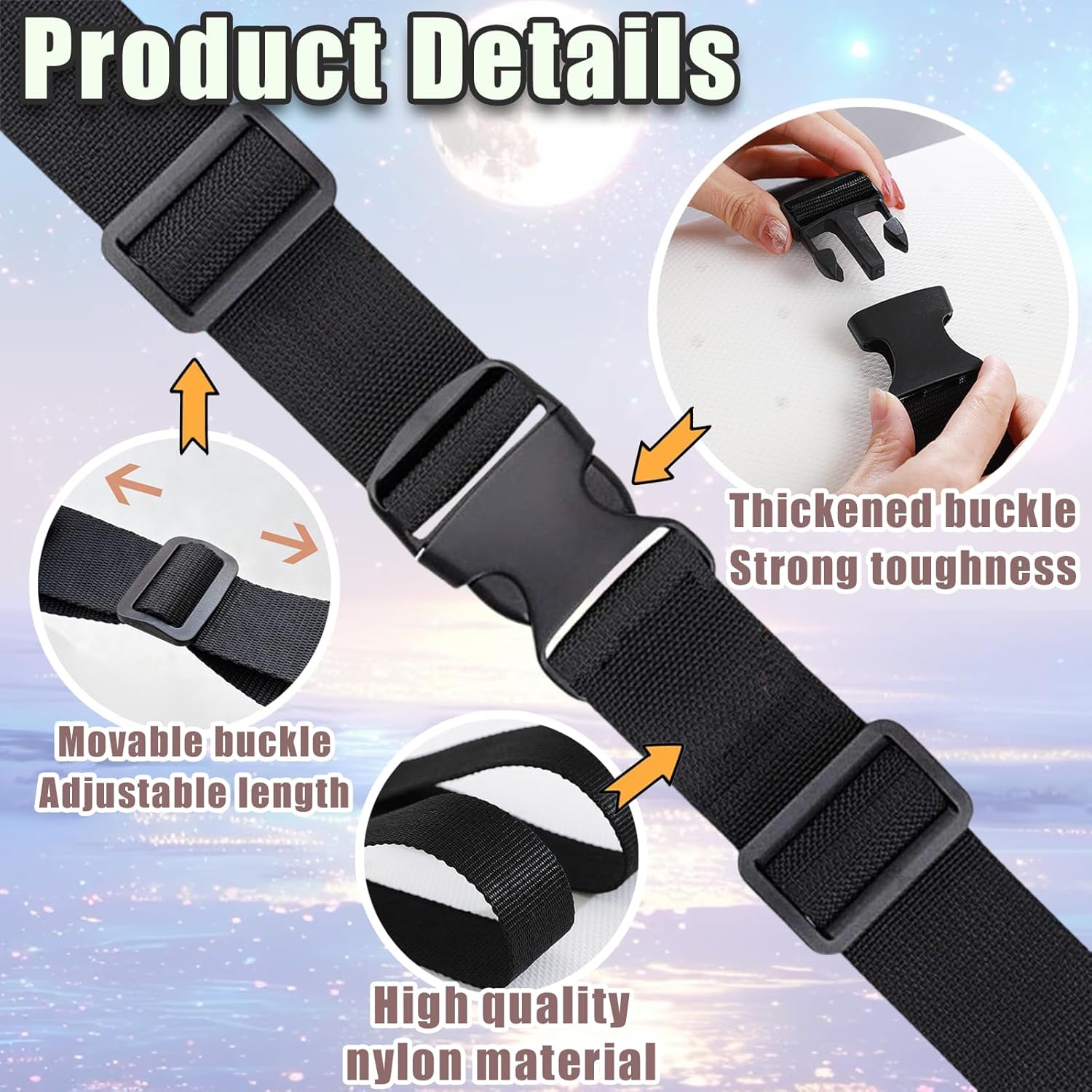 2 Pack Heavy Duty Adjustable Nylon Tie Down Straps with Quick-Release Buckles Yoga Mat Straps for Camping Gear Moving Luggage Mattress & Outdoor Equipment Multi-Purpose Securing Strap (Black-2Pcs) - Image 3