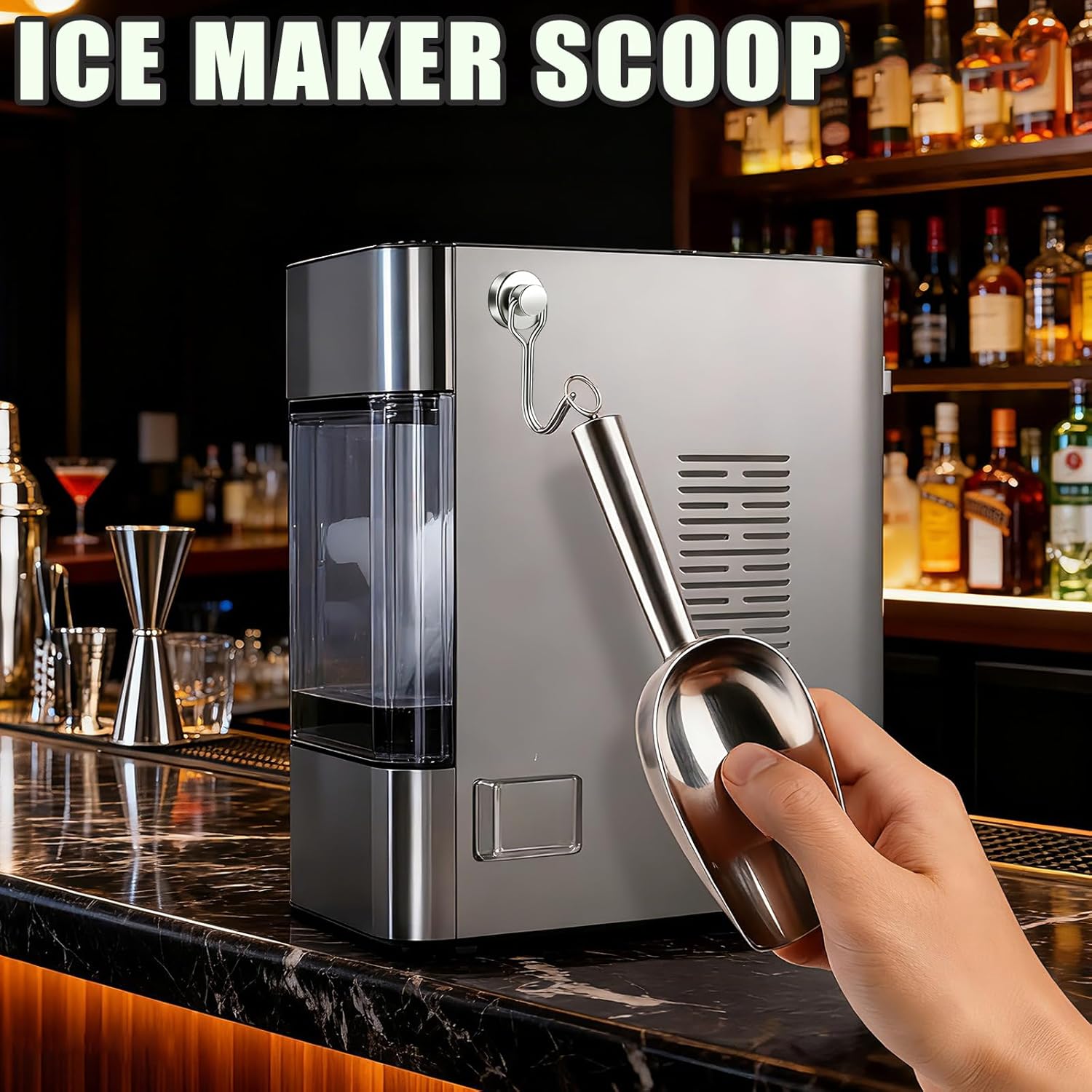 Ice Scoop for Freezer with Metal Hook Stainless Steel Ice Scooper for Ice Maker Metal Scooper for Kitchen Gadgets Cookie Flour Pet Dog Food Scoop Kitchen Bar Party Accessories (Silver-8oz) - Image 6