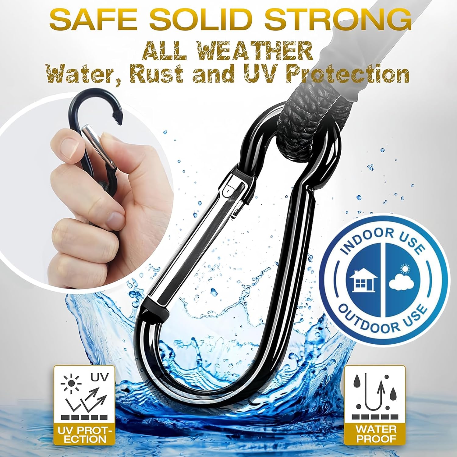 4 Pack Bungee Cords with Carabiner Outdoor Climbing Bounce Rope Elastic Tie Down Straps with Hooks Mini Short Bungee Straps Dual-Hook Design for Tents Cargo Kayak Boat Luggage (Black-12) - Image 3