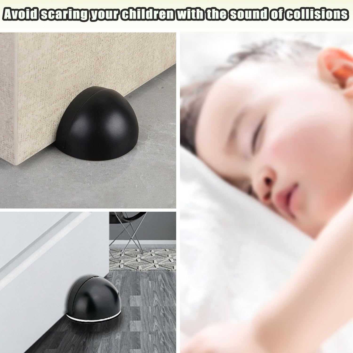 Drill-Free Floor Mounted Door Stoppers 3M Adhesive Self Adhesive Door Stoppers with Black Rubber Bumper Tips Floor Mount Half Dome Door Stopper for Office Bedroom Living Room Shower Room (Black-4Pcs) - Image 6