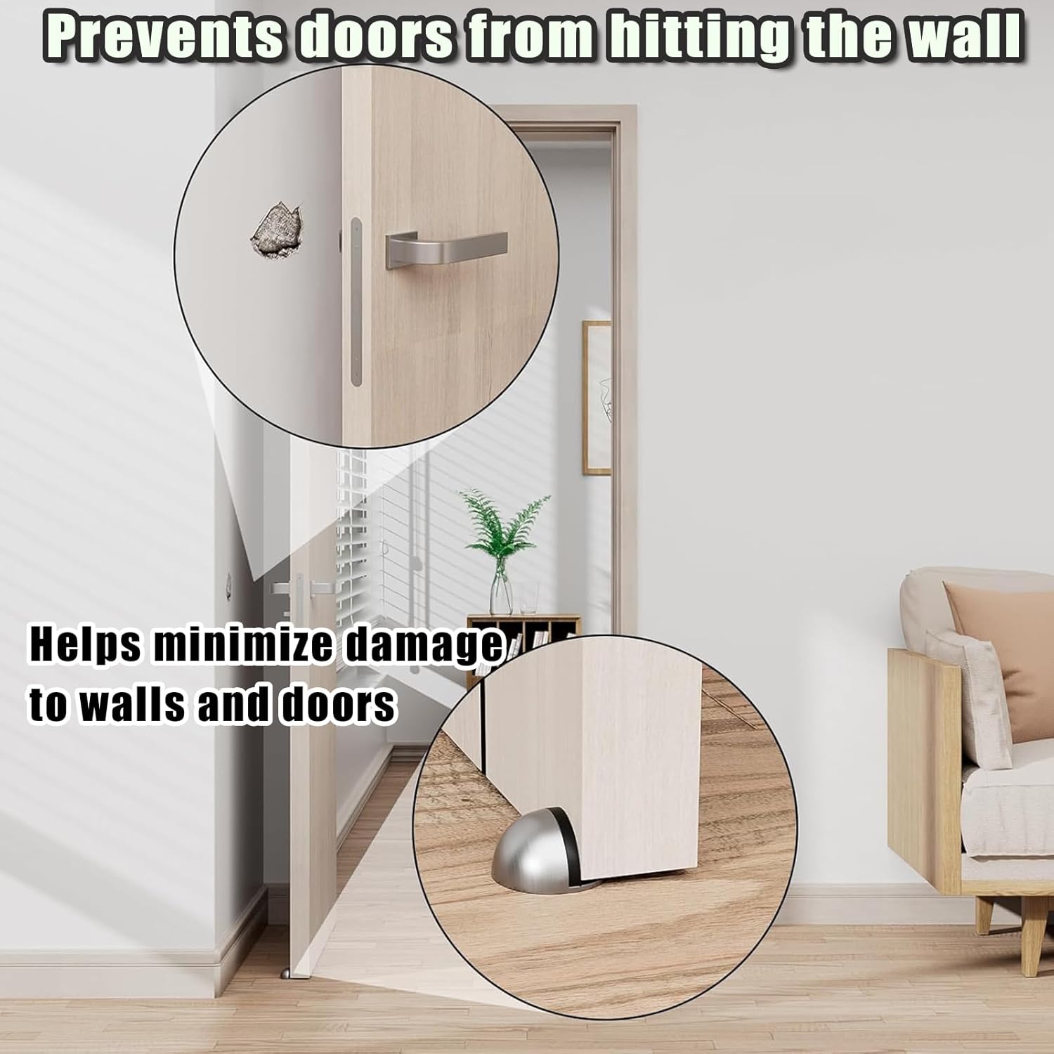 Drill-Free Floor Mounted Door Stoppers 3M Adhesive Self Adhesive Door Stoppers with Black Rubber Bumper Tips Floor Mount Half Dome Door Stopper for Office Bedroom Living Room Shower Room (Silver-4Pcs) - Image 5