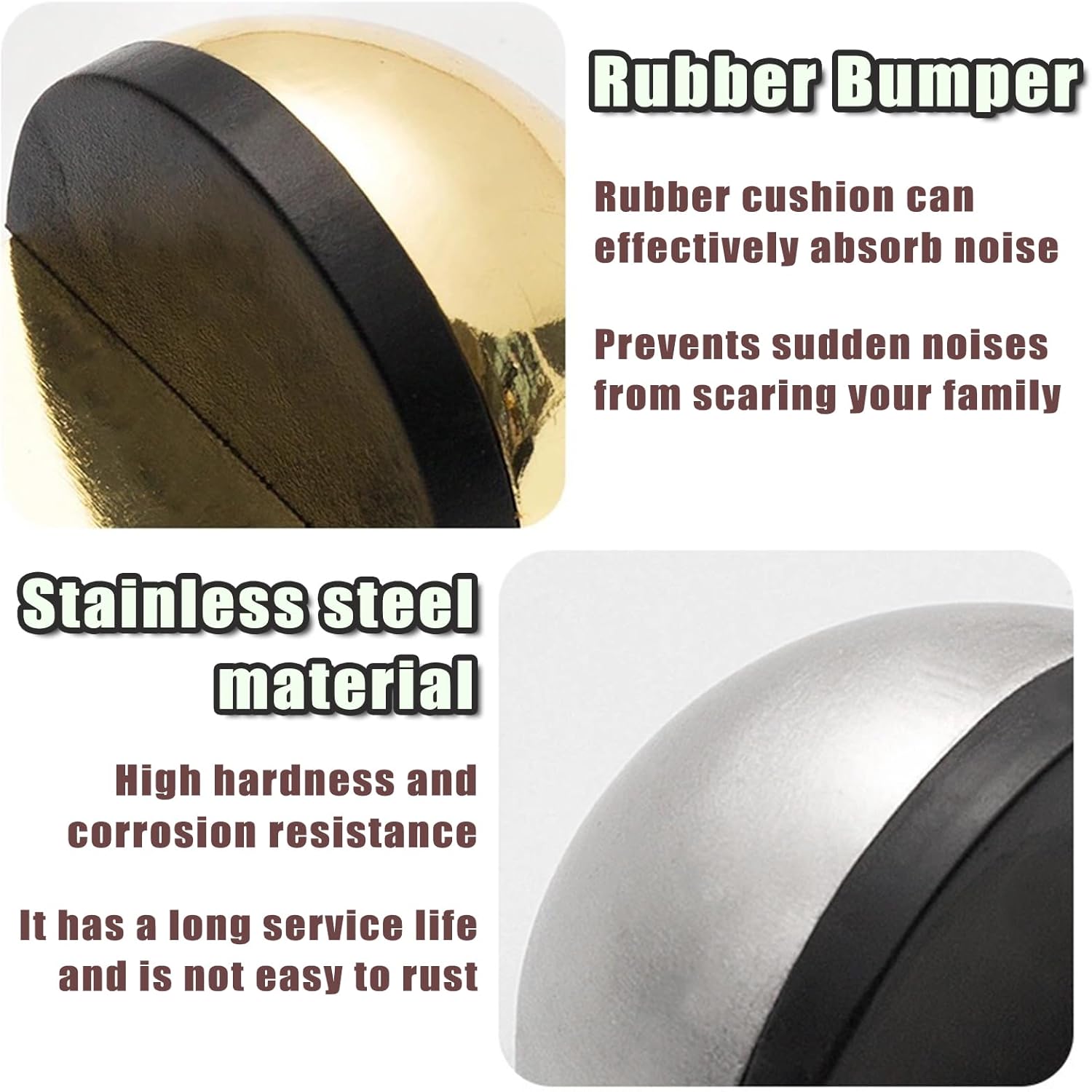 Drill-Free Floor Mounted Door Stoppers 3M Adhesive Self Adhesive Door Stoppers with Black Rubber Bumper Tips Floor Mount Half Dome Door Stopper for Office Bedroom Living Room Shower Room (Silver-4Pcs) - Image 7