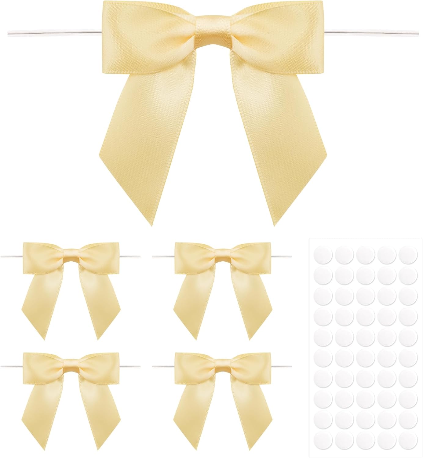 50Pcs Twist Tie Bows,3.5'' Champagne Gold Satin Ribbon Bows,Wedding Favor Ribbon Bows,Pre-Tied Champagne Gold Gift Bows for Gift Wrapping Treat Bag Present Craft Birthday Party Bridal Shower - Image 1