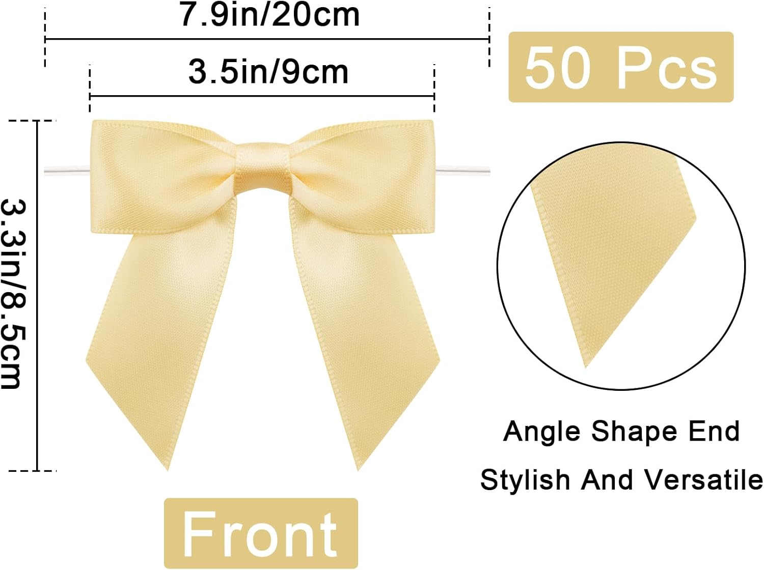 50Pcs Twist Tie Bows,3.5'' Champagne Gold Satin Ribbon Bows,Wedding Favor Ribbon Bows,Pre-Tied Champagne Gold Gift Bows for Gift Wrapping Treat Bag Present Craft Birthday Party Bridal Shower - Image 2
