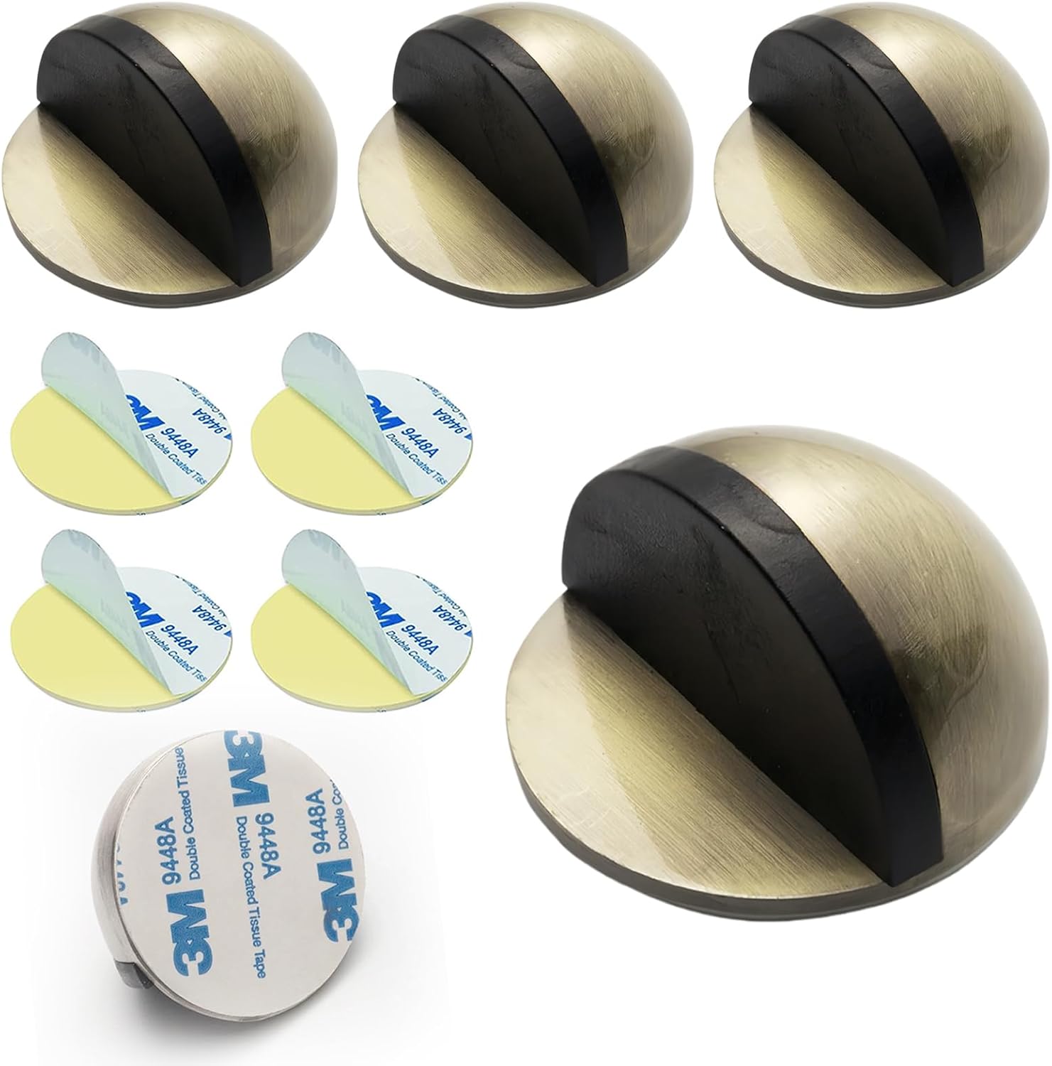 Drill-Free Floor Mounted Door Stoppers 3M Adhesive Self Adhesive Door Stoppers with Black Rubber Bumper Tips Floor Mount Half Dome Door Stopper for Office Bedroom Living Room Shower Room (Bronze-4Pcs) - Image 1