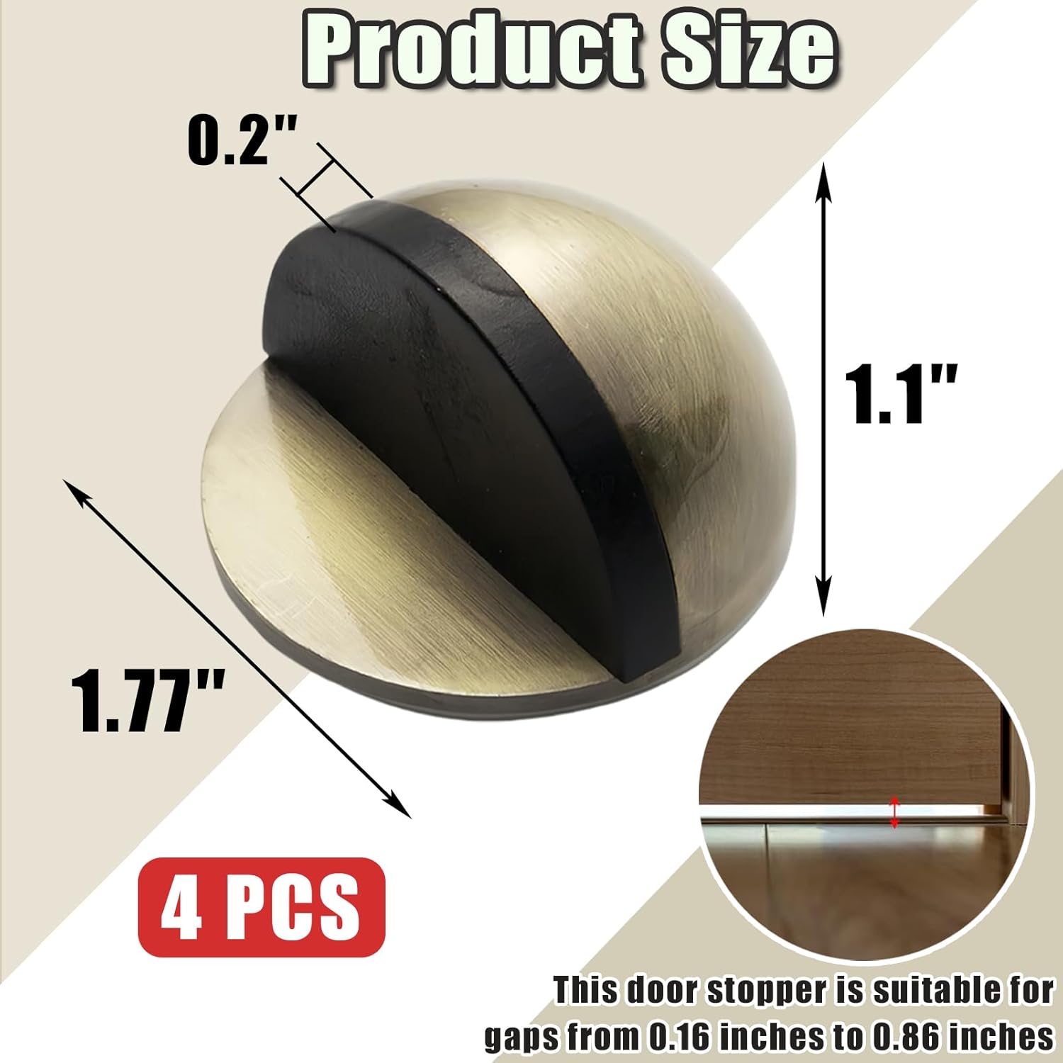 Drill-Free Floor Mounted Door Stoppers 3M Adhesive Self Adhesive Door Stoppers with Black Rubber Bumper Tips Floor Mount Half Dome Door Stopper for Office Bedroom Living Room Shower Room (Bronze-4Pcs) - Image 2