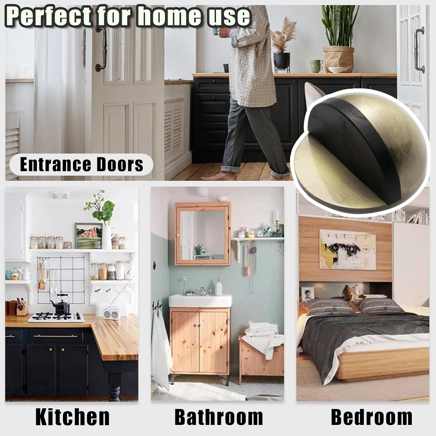 Drill-Free Floor Mounted Door Stoppers 3M Adhesive Self Adhesive Door Stoppers with Black Rubber Bumper Tips Floor Mount Half Dome Door Stopper for Office Bedroom Living Room Shower Room (Bronze-4Pcs) - Image 3